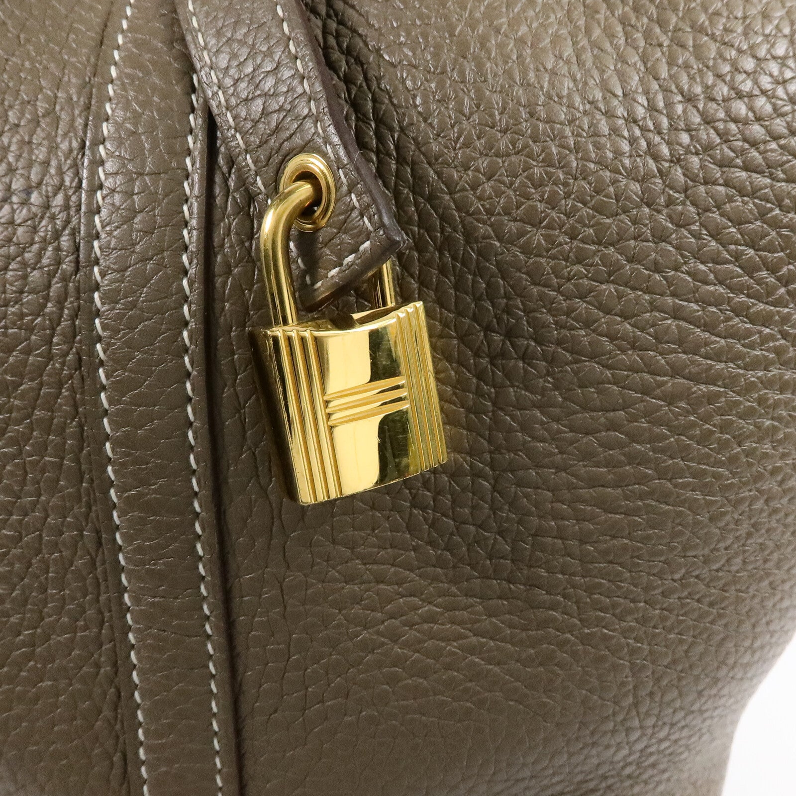 HERMES Clemence/鱷魚皮革Picotin MM扣手挽袋Etoupe