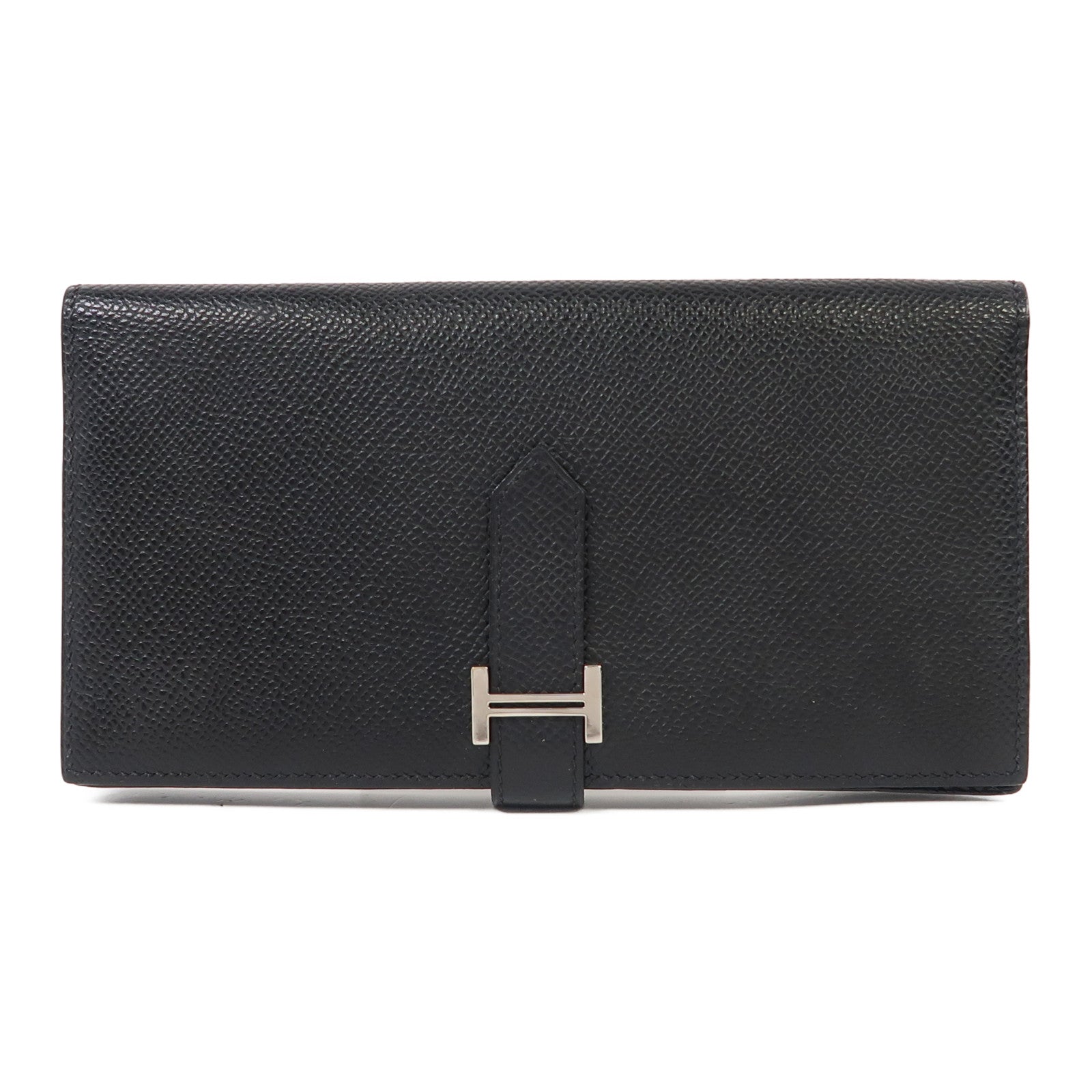 HERMES Epsom皮革Bearn Wallet銀扣長錢包黑色