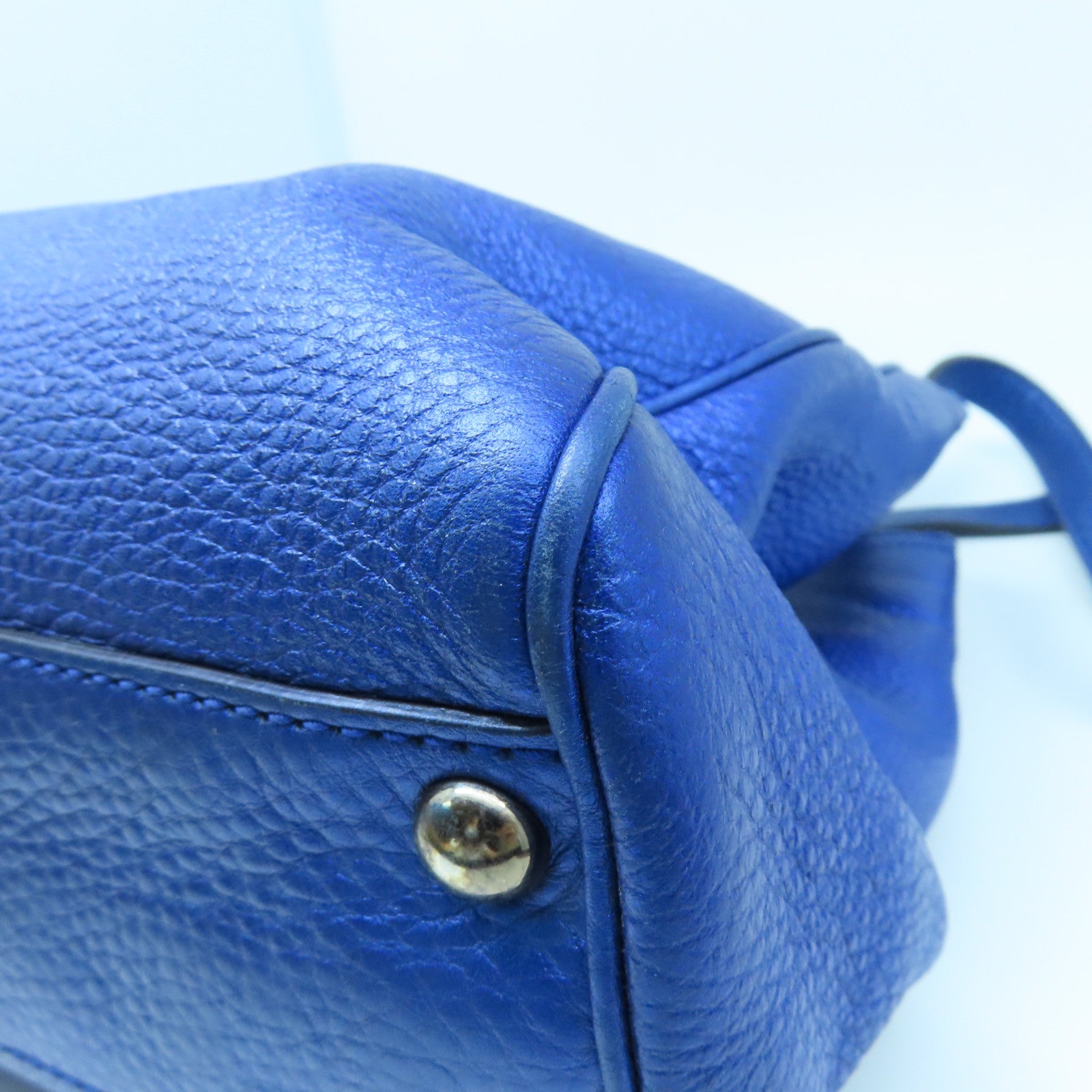 GUCCI leather Bamboo 2way Shoulder silver buckle handle shoulder bag blue