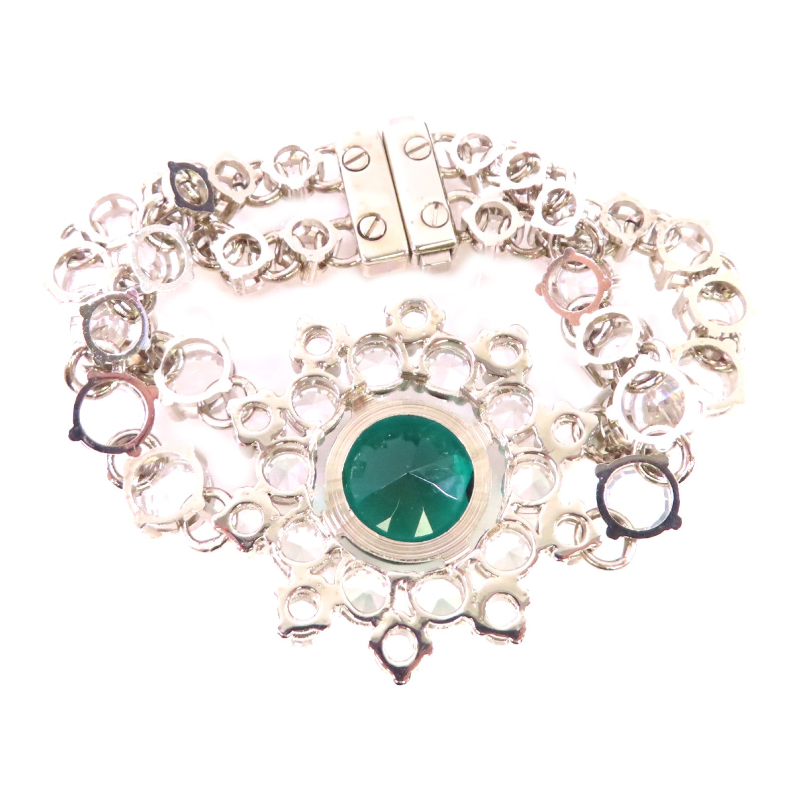 PRADA 金屬/水晶玻璃Bracelet銀扣手鏈綠色