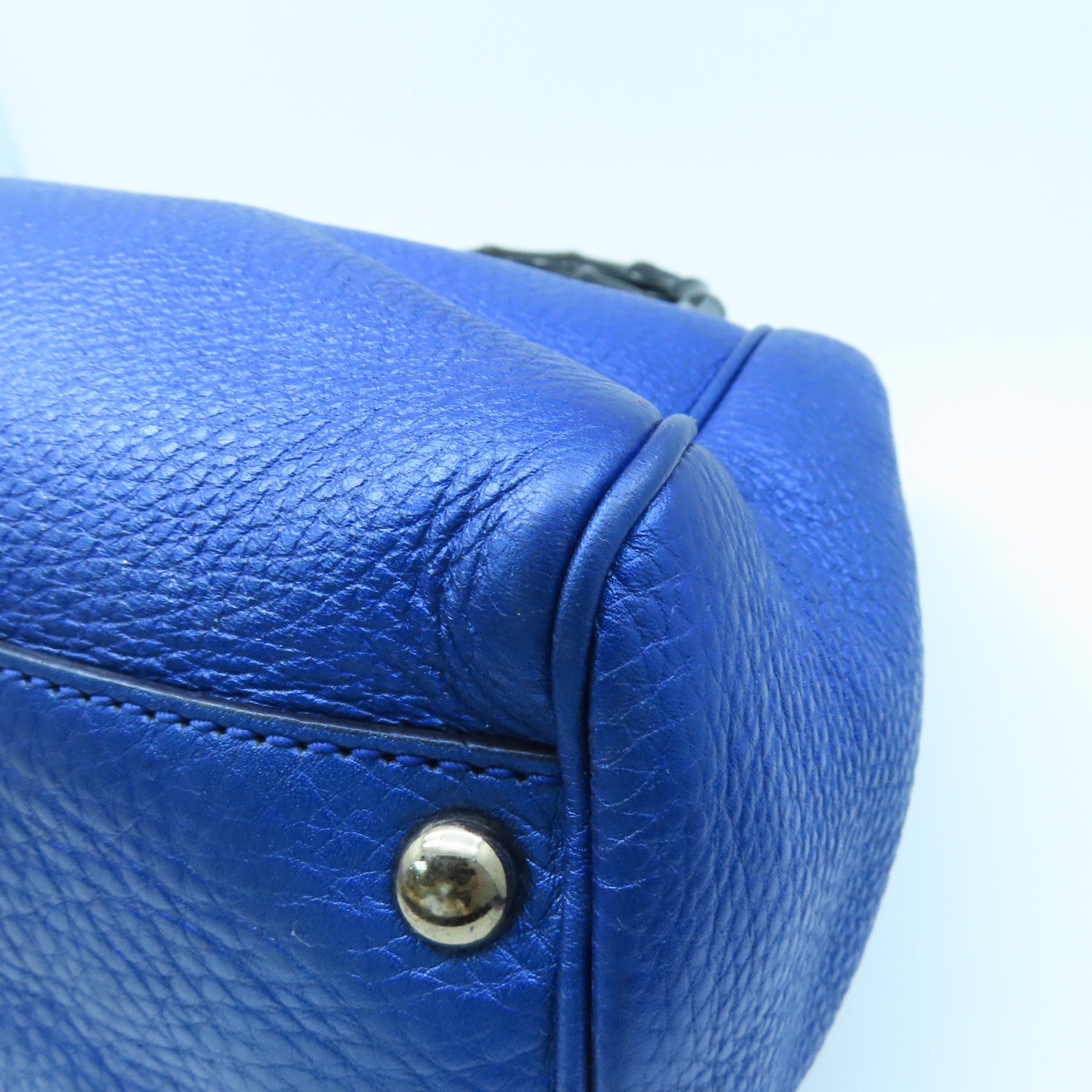 GUCCI leather Bamboo 2way Shoulder silver buckle handle shoulder bag blue