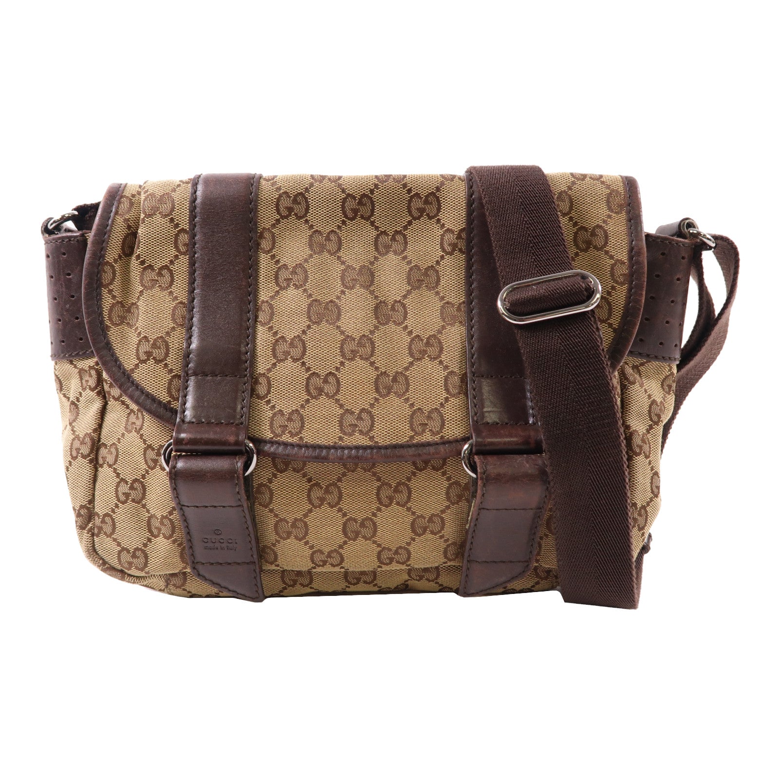 GUCCI 帆布Shoulder Bag銀扣肩背袋啡色