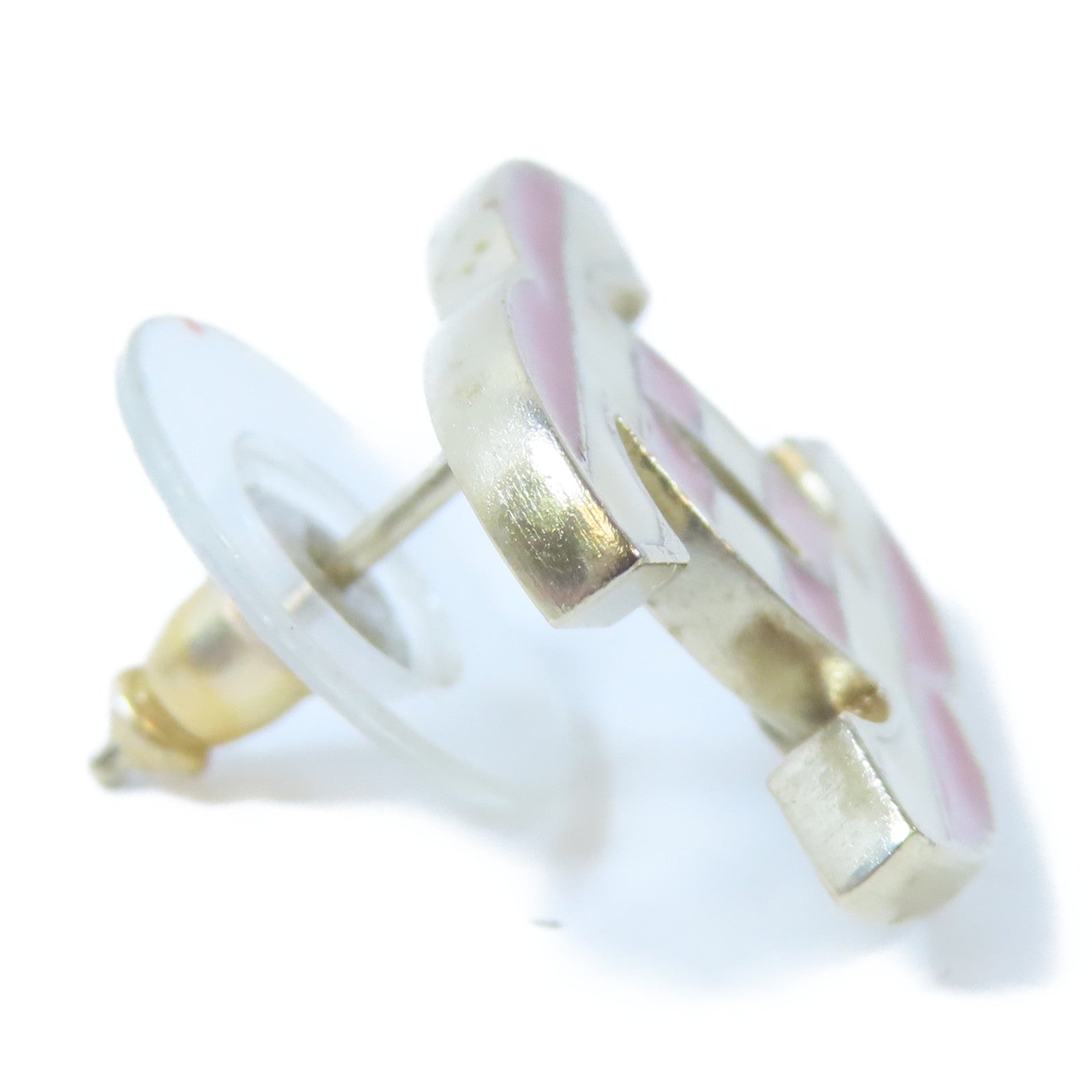 CHANEL 金屬Pierced Earring耳環粉紅色/米色