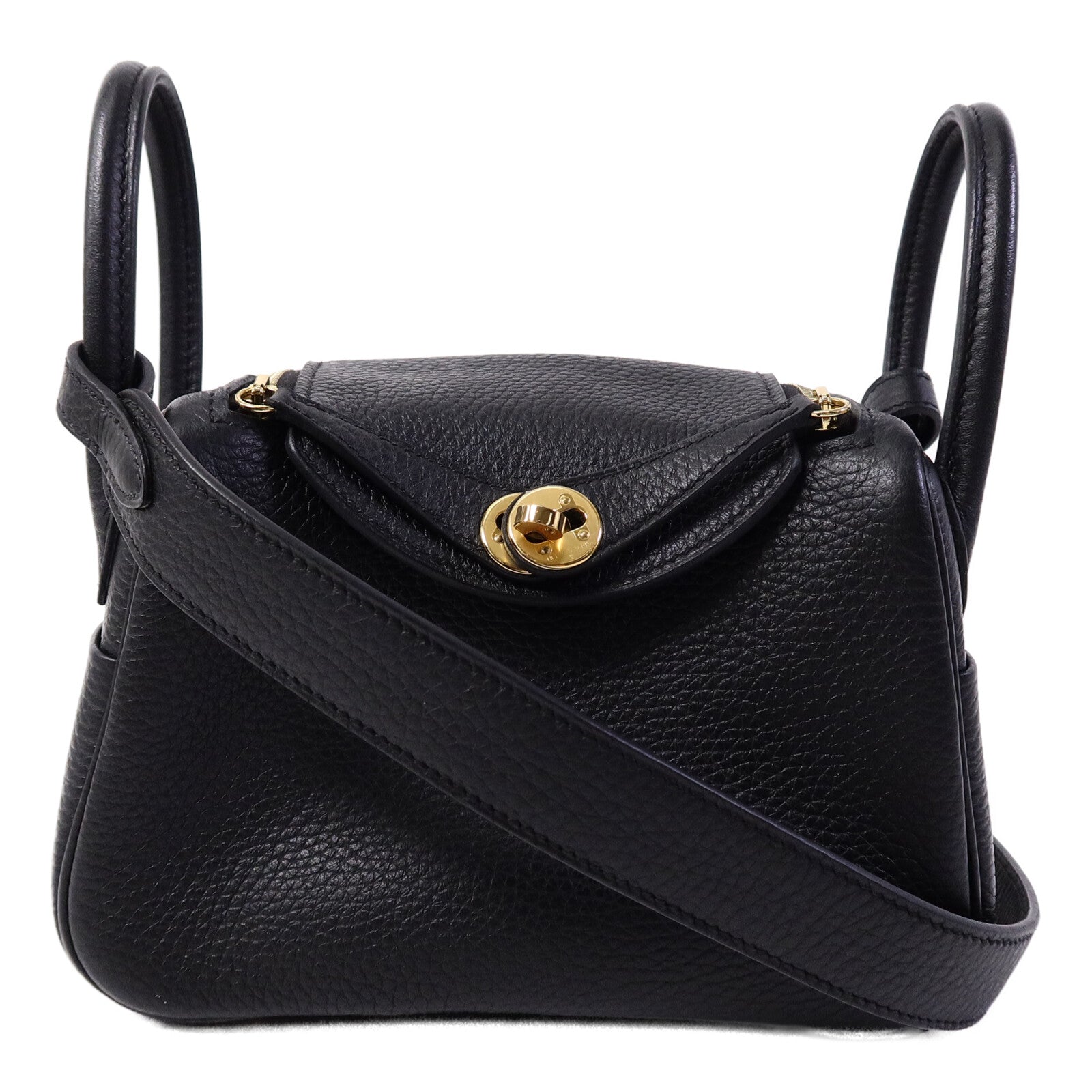 HERMES Clemence皮革Mini Lindy手挽肩背兩用袋Noir