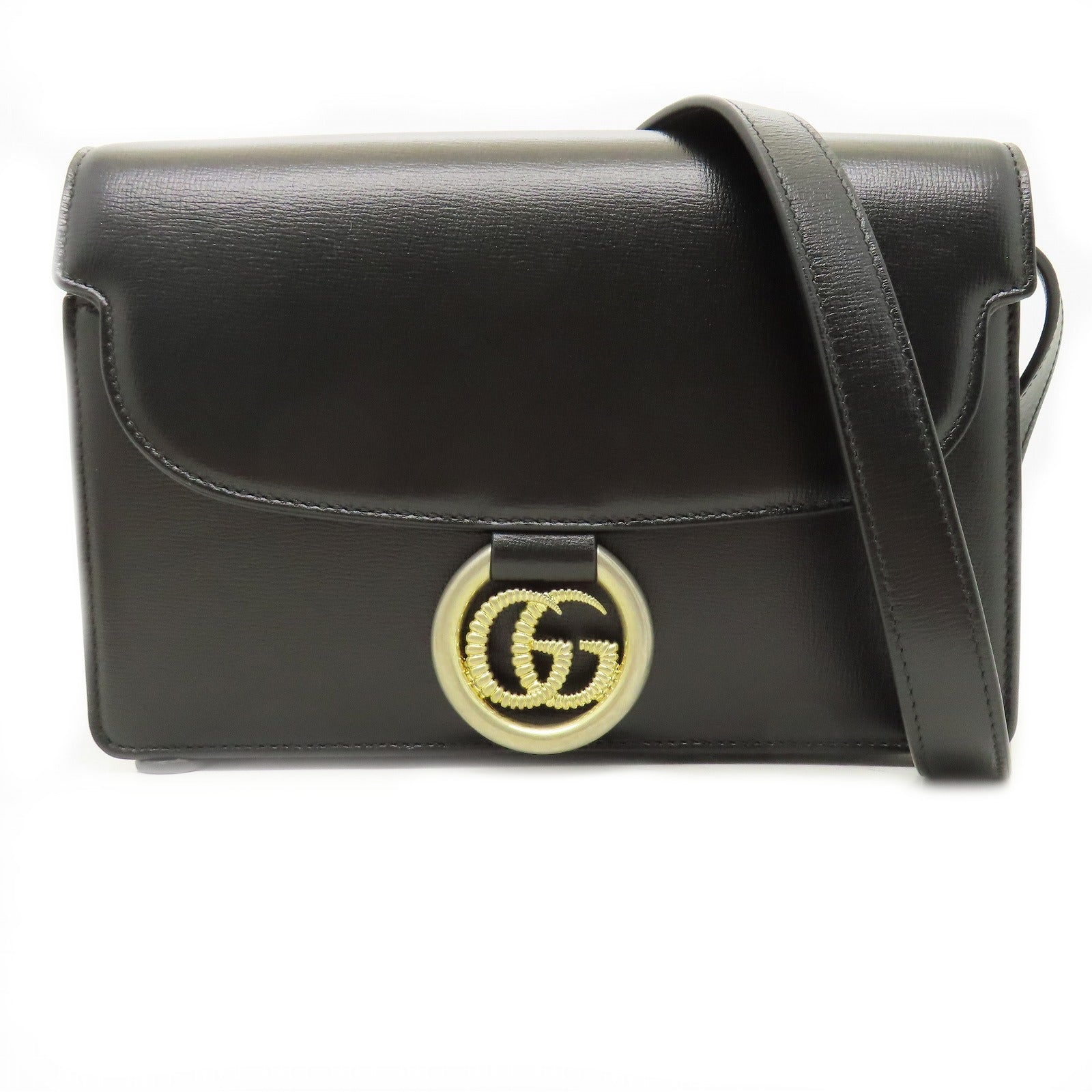 GUCCI 【清倉大減價】牛皮皮革Shoulder Bag金扣肩背袋黑色