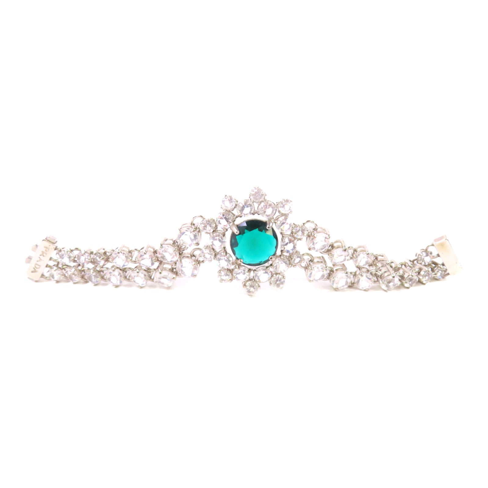 PRADA 金屬/水晶玻璃Bracelet銀扣手鏈綠色