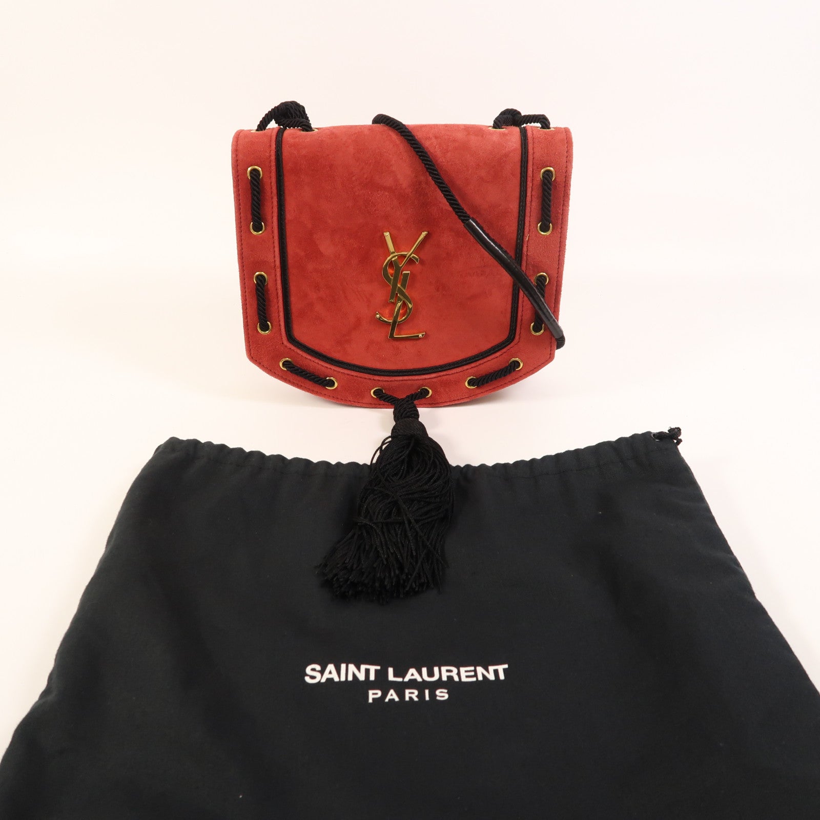 SAINT LAURENT 麂皮皮革Shoulder Bag金扣肩背袋