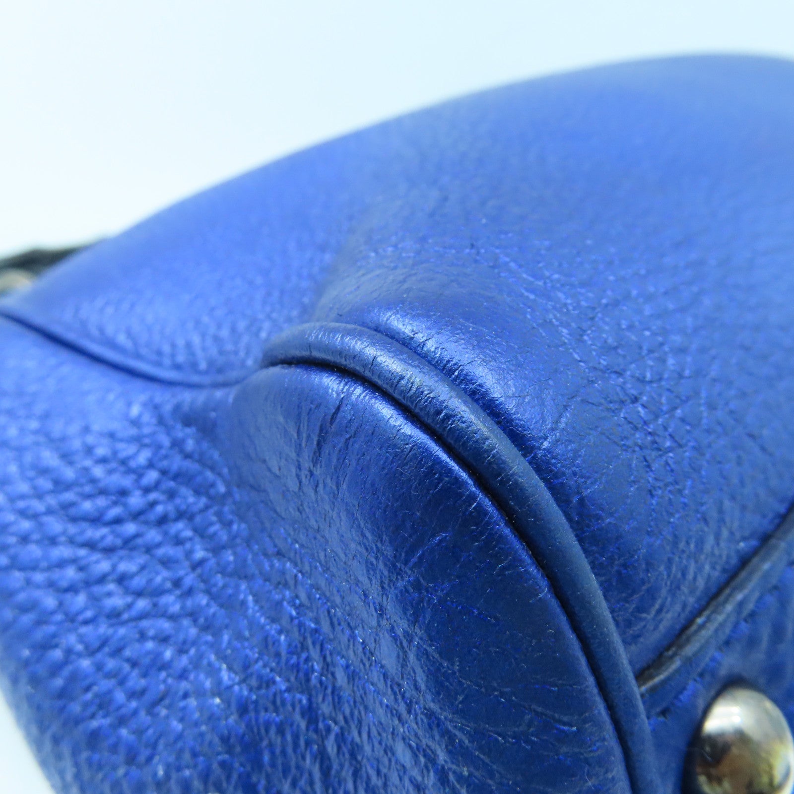 GUCCI leather Bamboo 2way Shoulder silver buckle handle shoulder bag blue