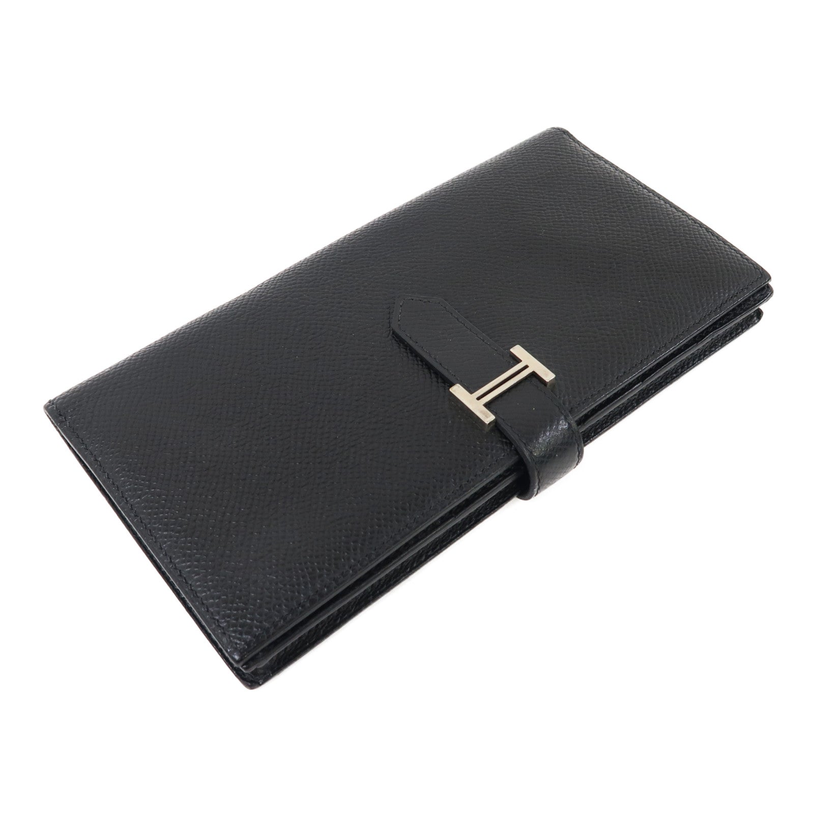 HERMES Epsom皮革Bearn Wallet銀扣長錢包黑色