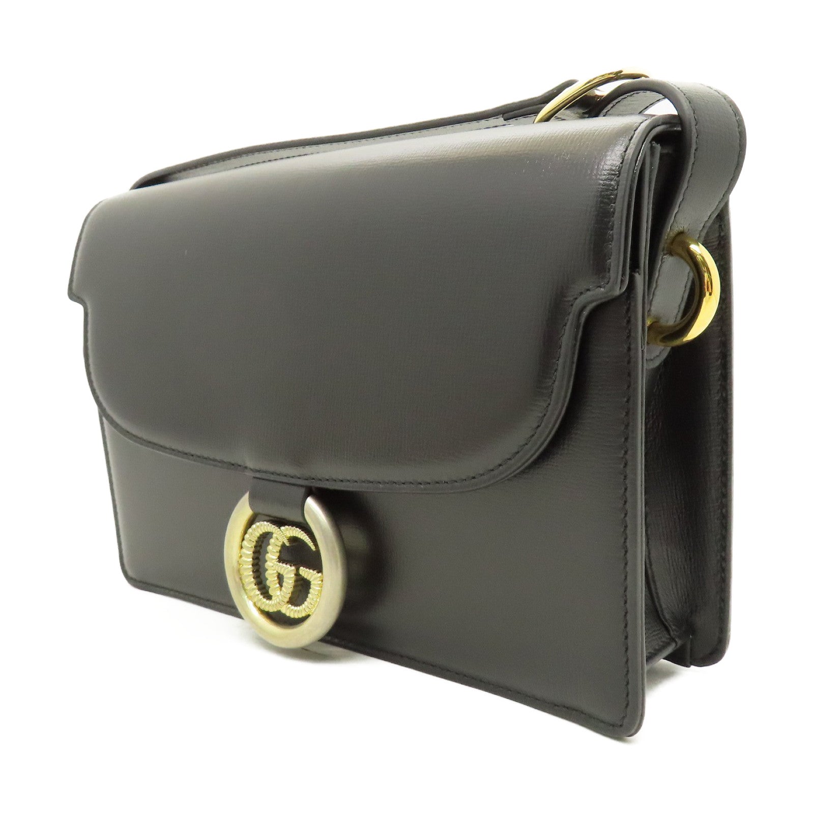 GUCCI 【清倉大減價】牛皮皮革Shoulder Bag金扣肩背袋黑色