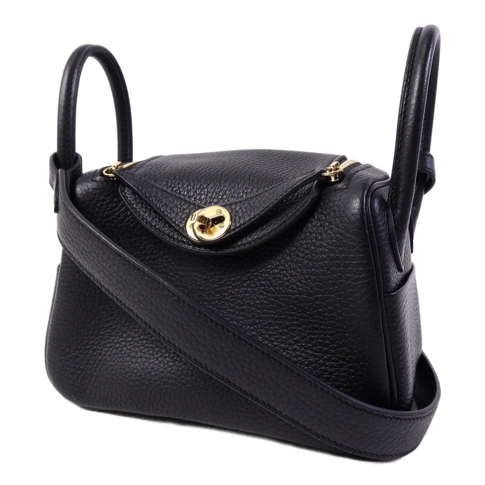 HERMES Clemence皮革Mini Lindy手挽肩背兩用袋Noir