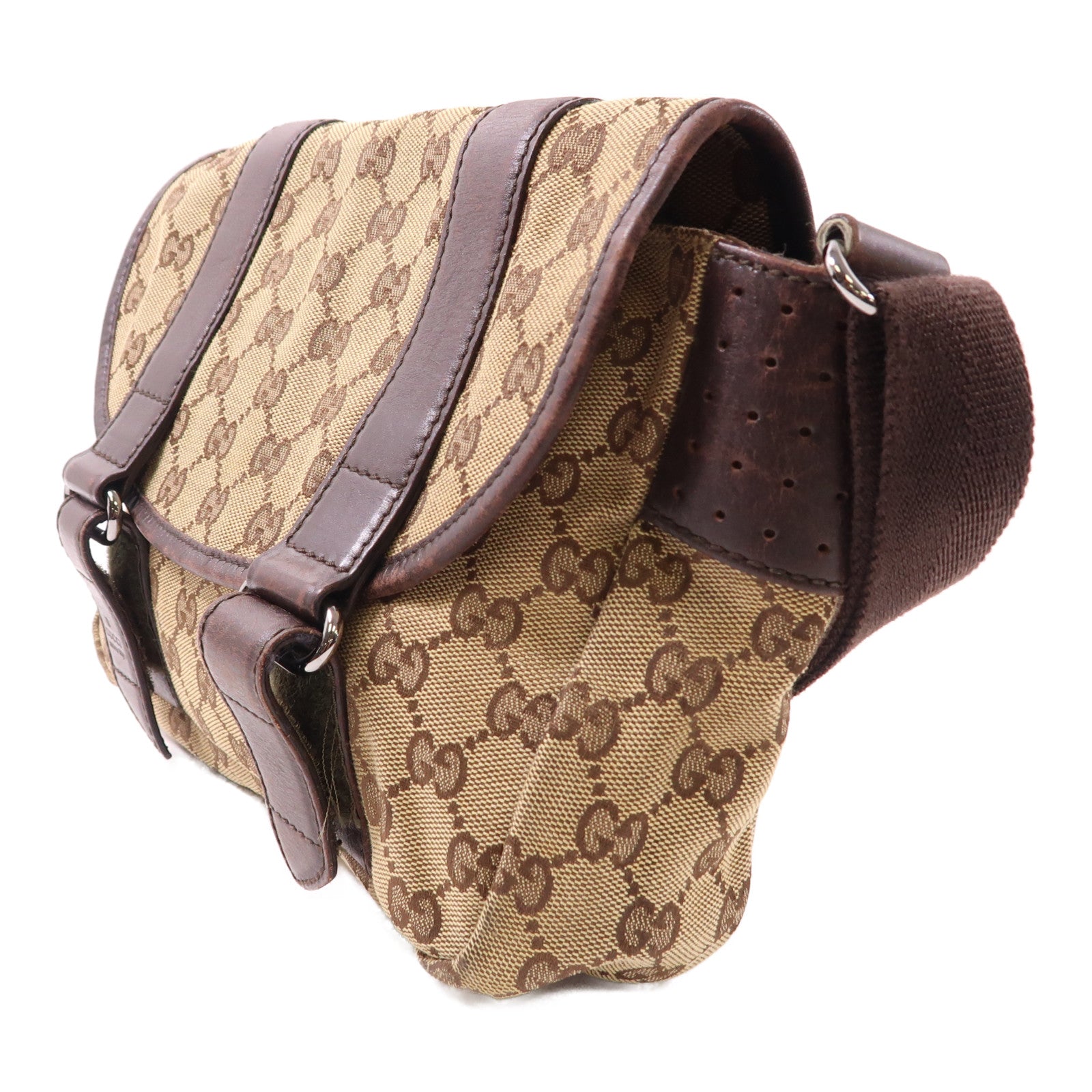 GUCCI 帆布Shoulder Bag銀扣肩背袋啡色