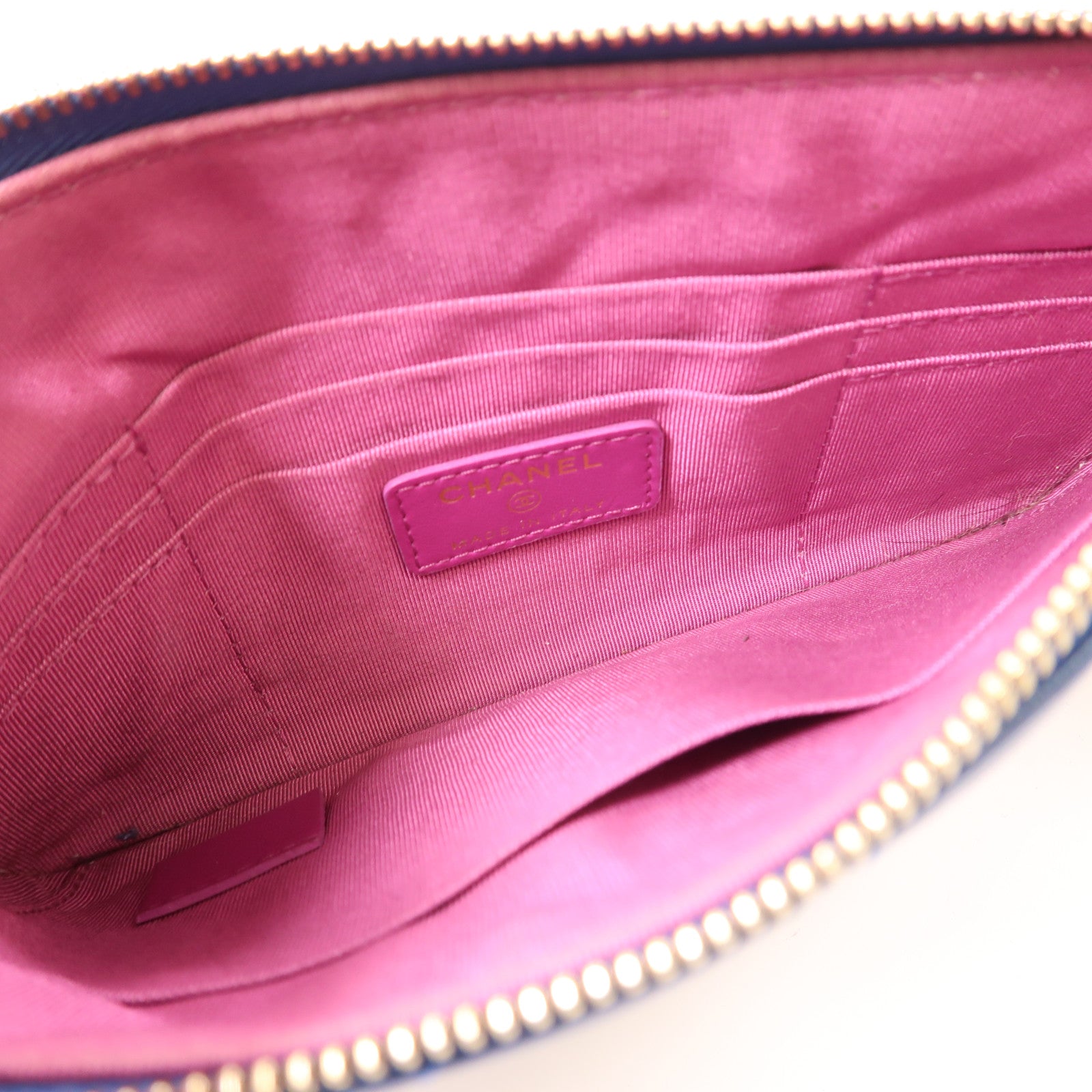 CHANEL 羊皮皮革Pouch Wallet金扣手拿包/長錢包藍色