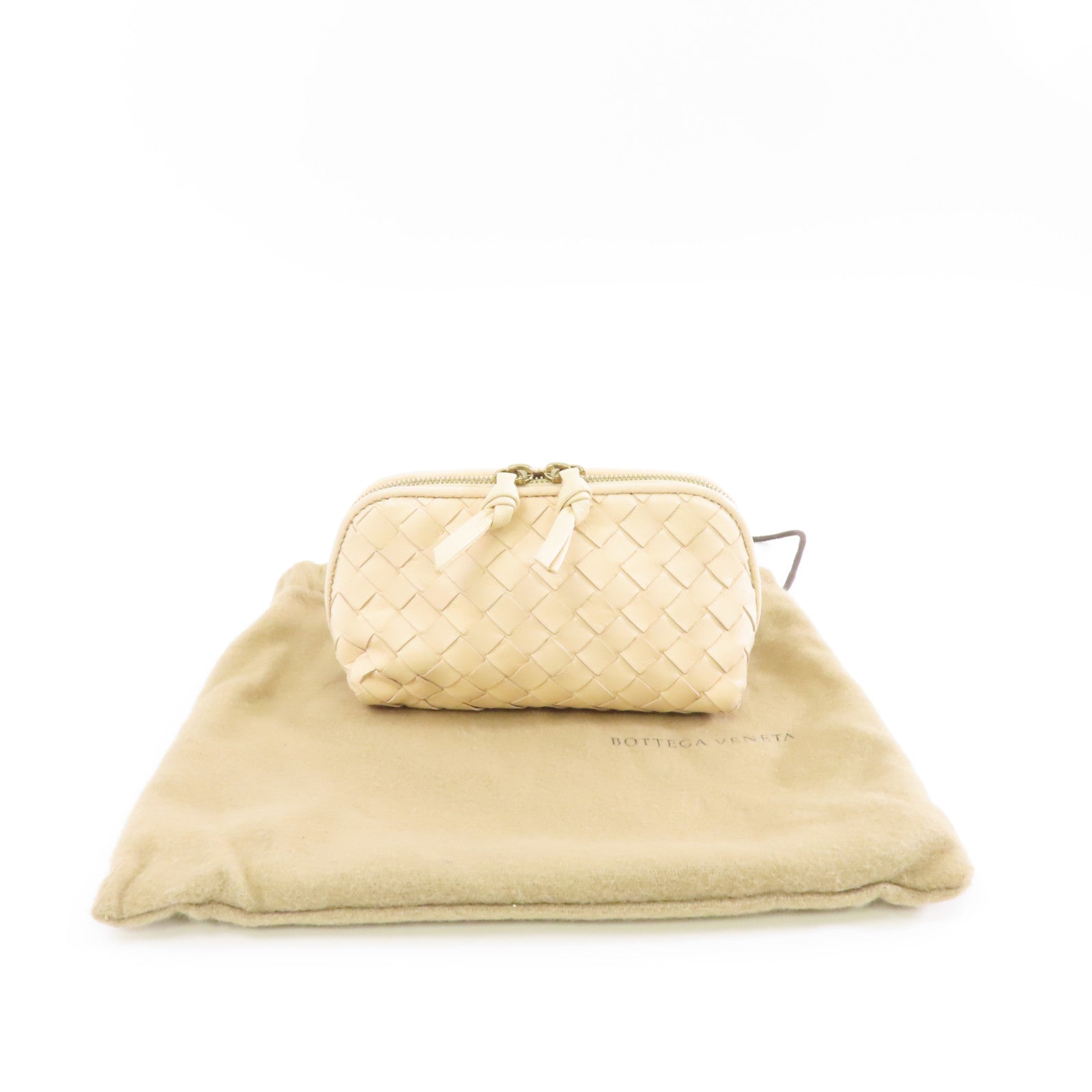 BOTTEGA VENETA 織紋皮革Clutch Bag金扣手拿包米色