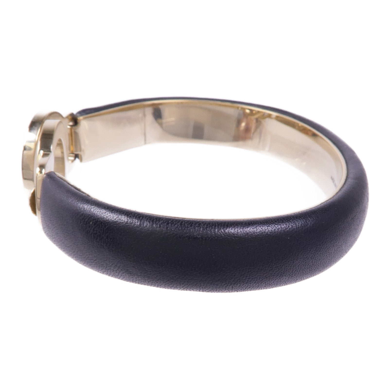 BVLGARI 皮革/金屬Interlocking Circles Cuff Bracelet手鐲