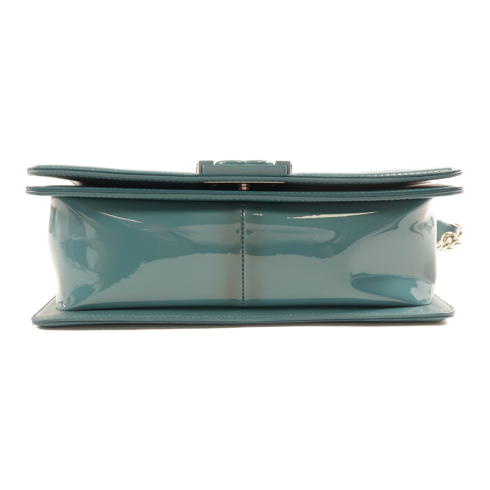 CHANEL CC SHW Boy 25 Chain Shoulder Bag Patent Leather Green