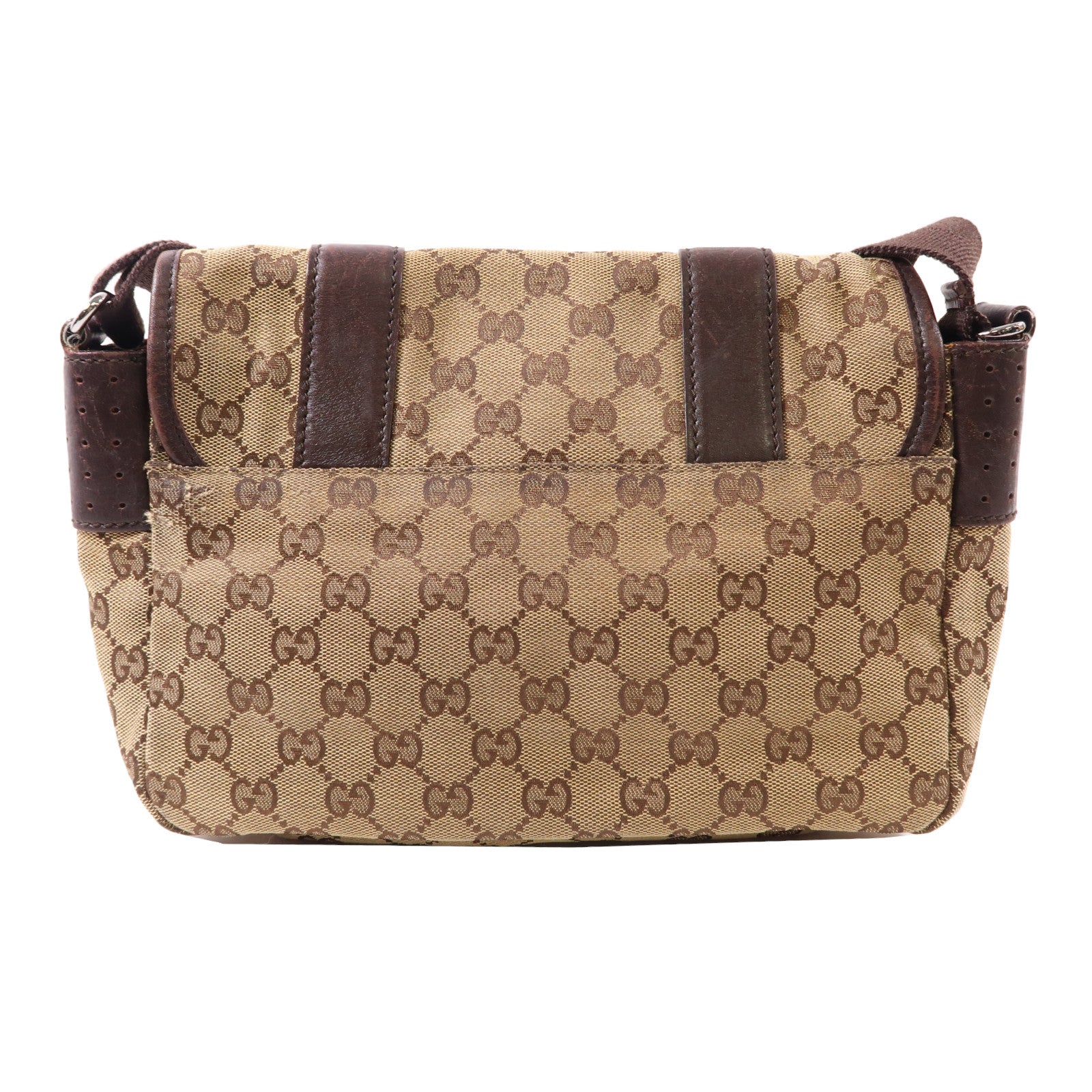 GUCCI 帆布Shoulder Bag銀扣肩背袋啡色