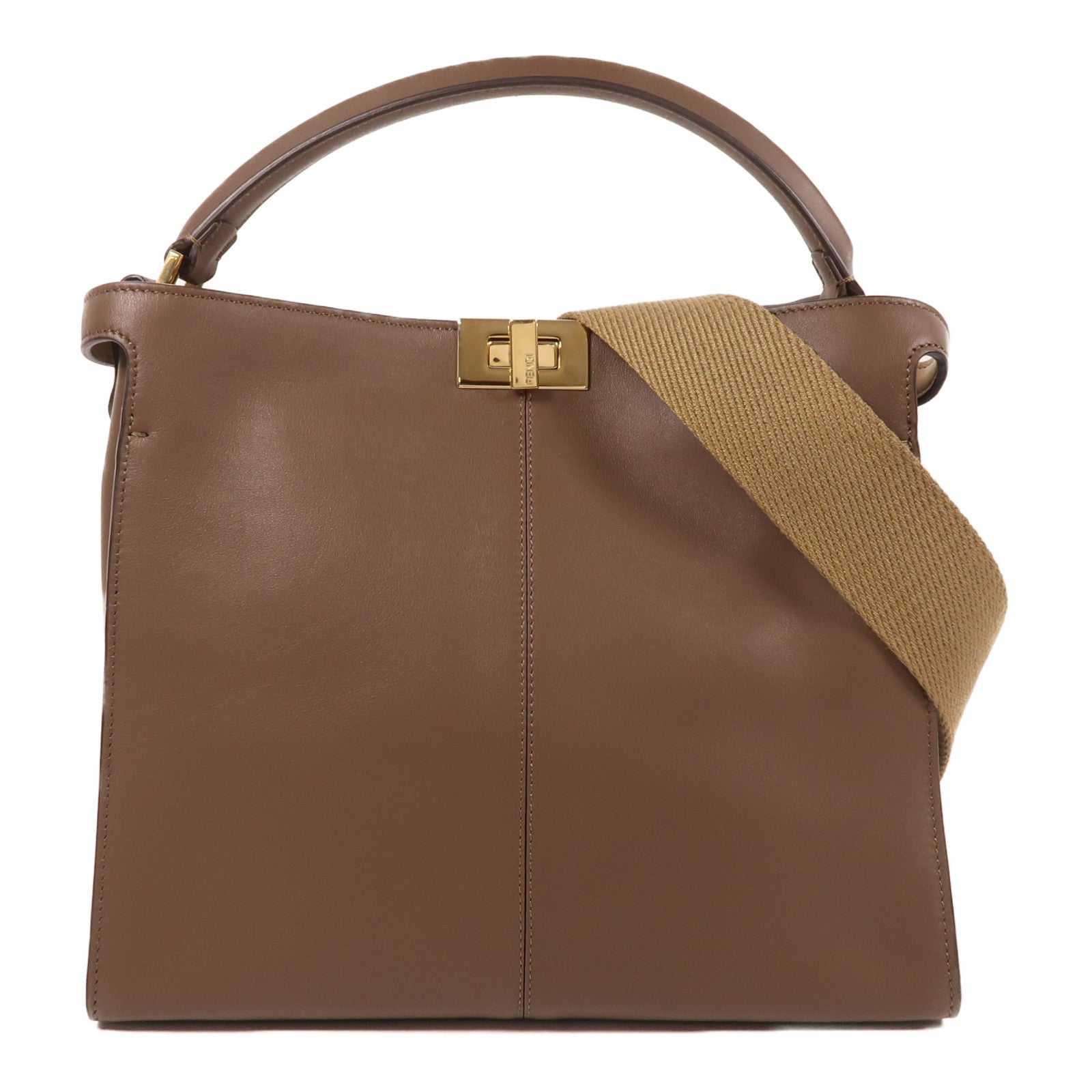 FENDI 牛皮皮革2 Way Shoulder金扣手挽肩背兩用袋啡色