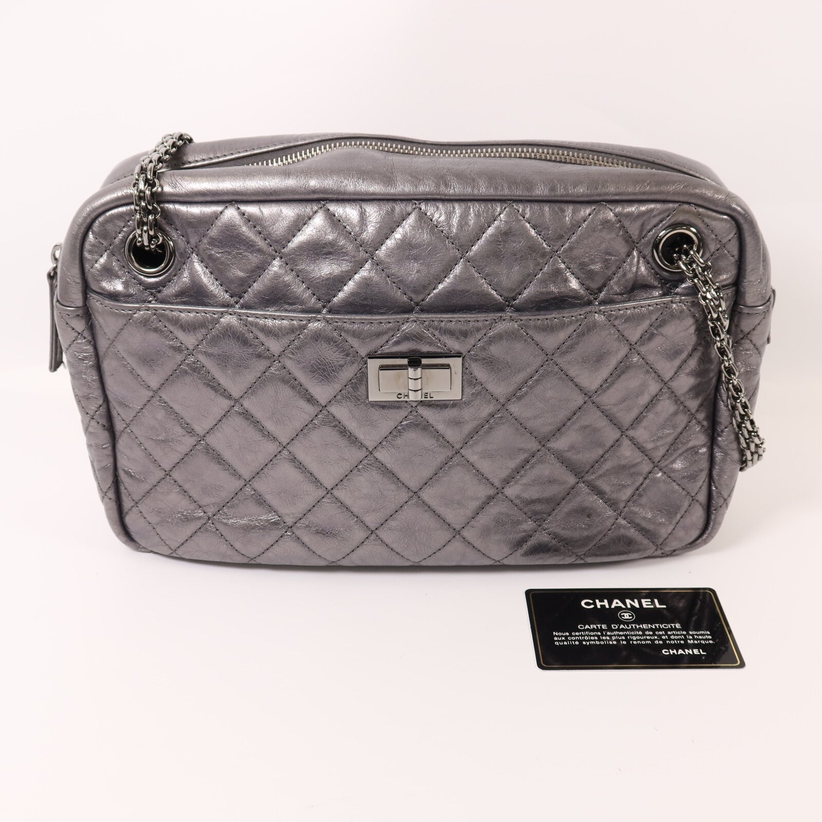 CHANEL 牛皮皮革Shoulder Bag銀扣鏈帶肩背袋