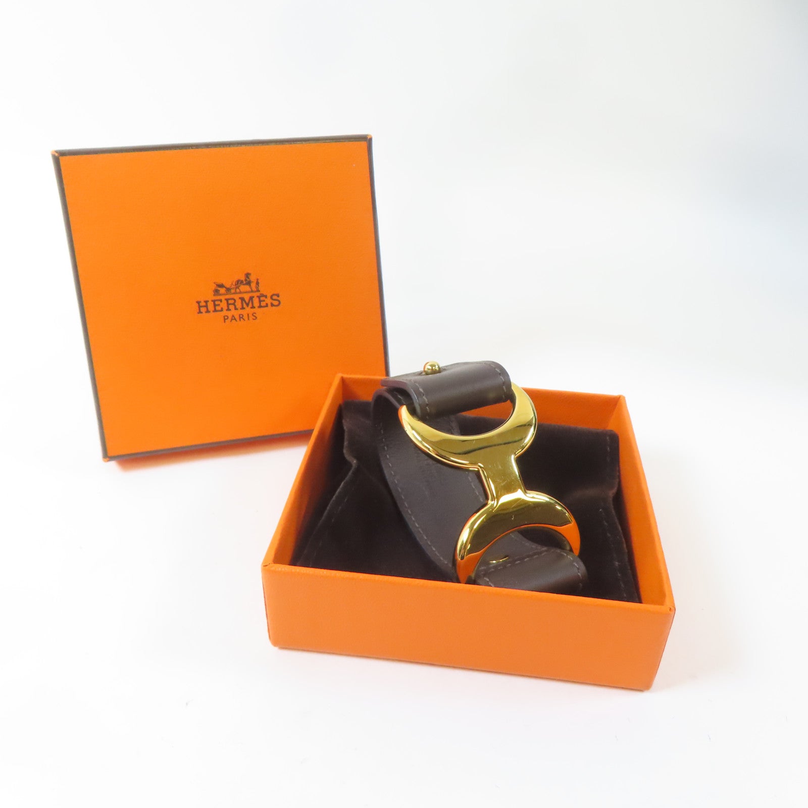 HERMES 【激減優惠】Swift皮革/金屬Pavane Bracelet金扣手鐲Chocolate/啡色Hermes#XS/#14.75cm