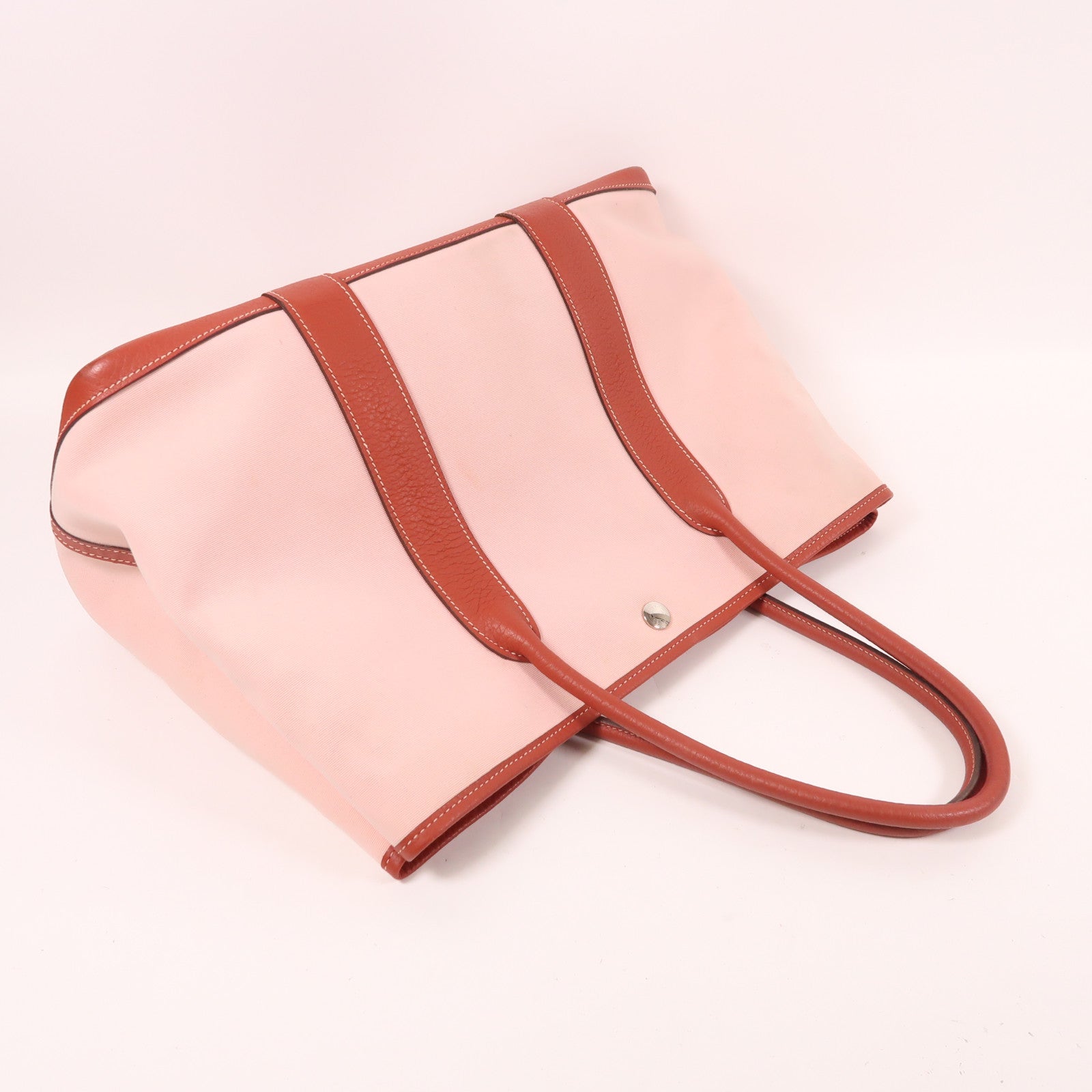 HERMES 帆布/皮革銀扣Garden Party PM手挽袋3Q Rose Sakura/櫻花粉