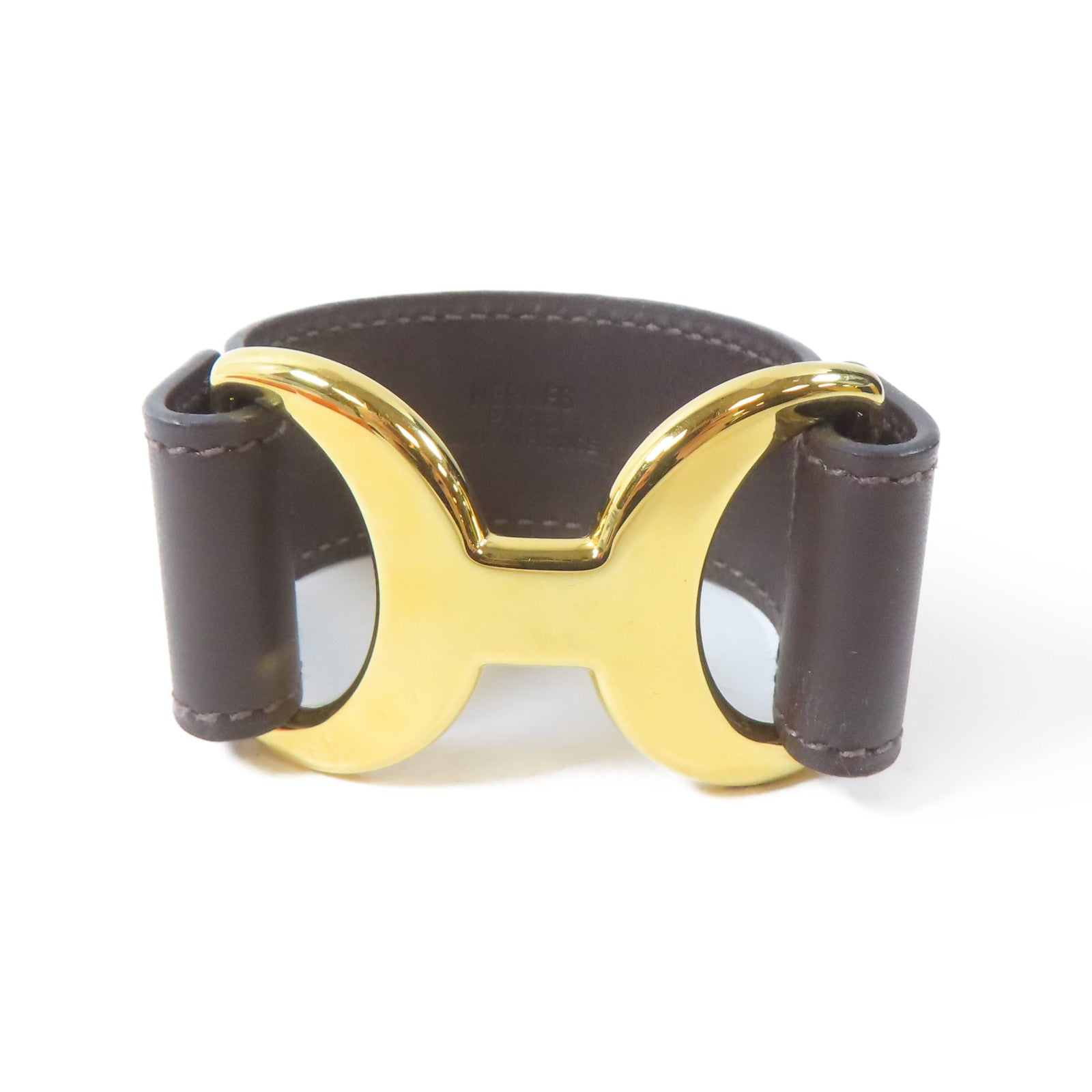 HERMES 【激減優惠】Swift皮革/金屬Pavane Bracelet金扣手鐲Chocolate/啡色Hermes#XS/#14.75cm