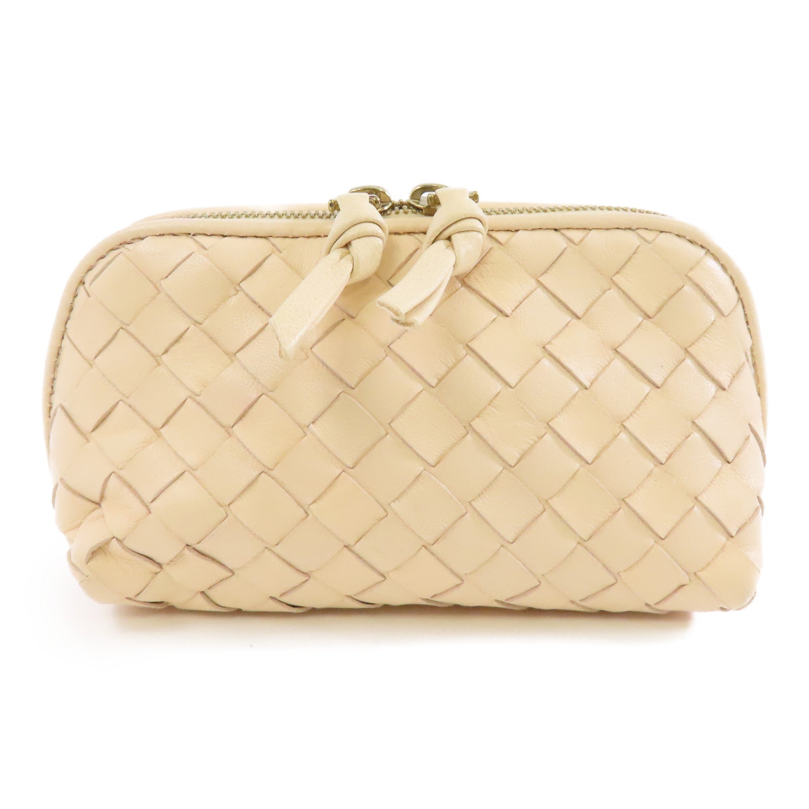 BOTTEGA VENETA 織紋皮革Clutch Bag金扣手拿包米色
