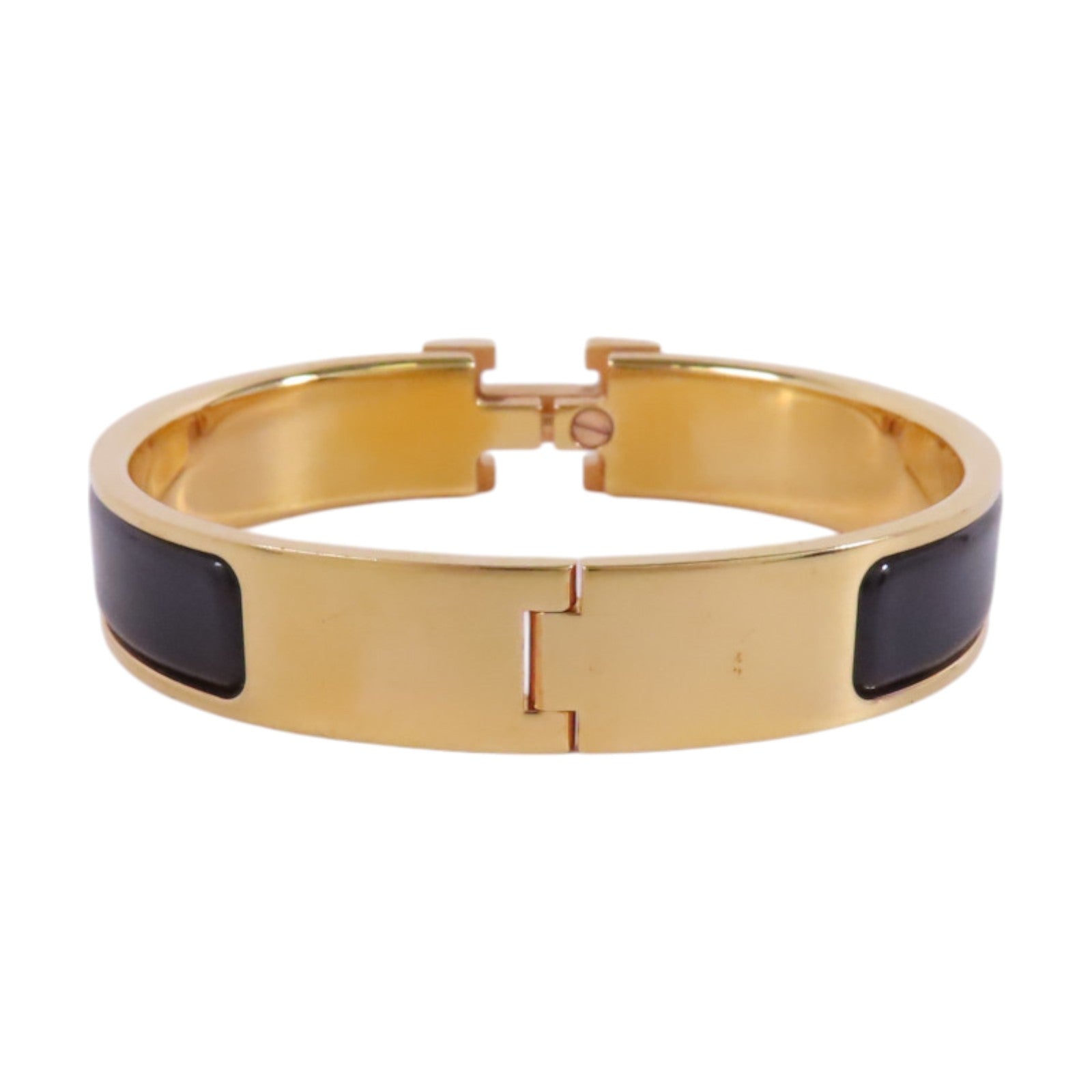 HERMES GHW Clic-Clac H Bracelet Bangle Metal Enamel Black