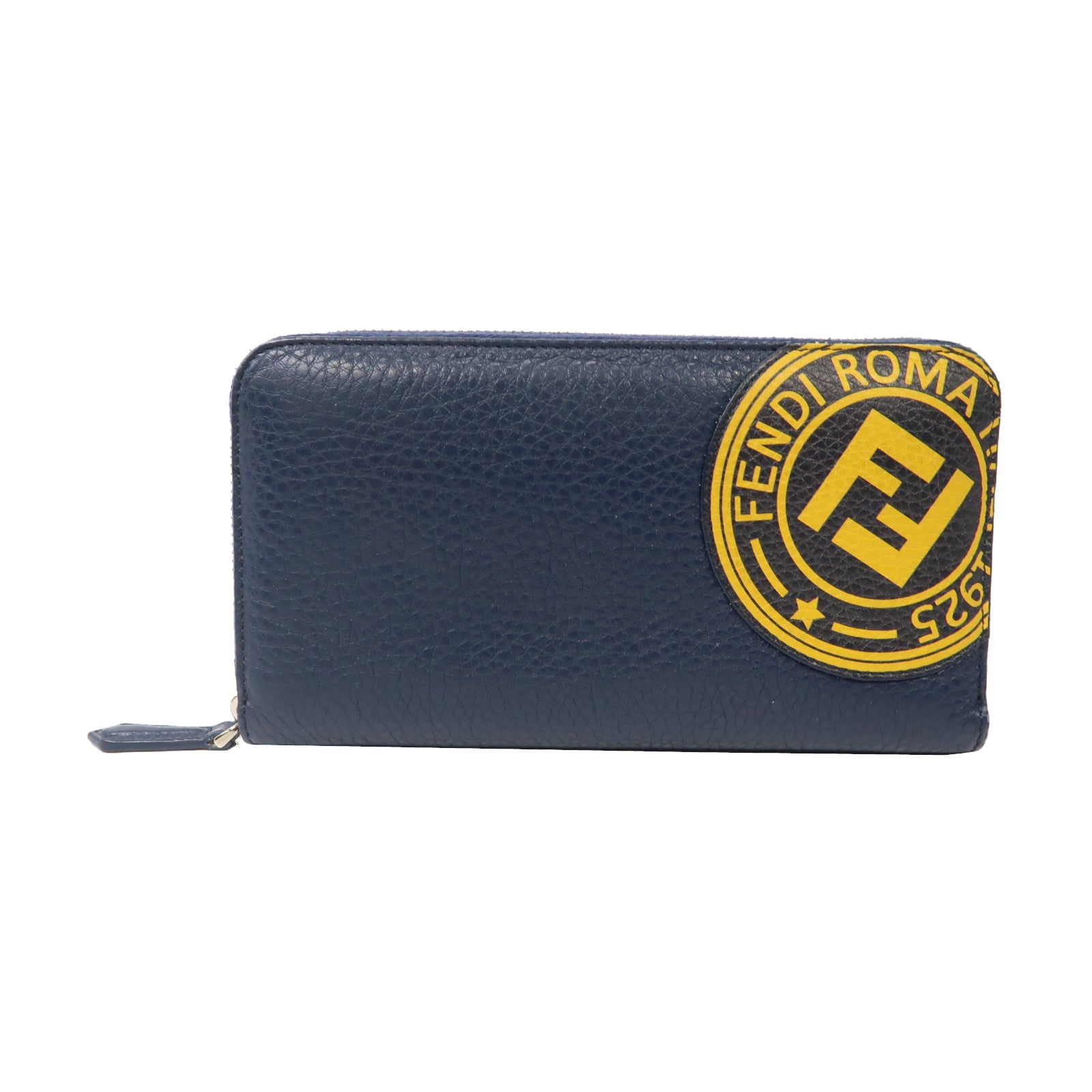 FENDI 牛皮皮革Zipper Long Wallet銀扣拉鍊長錢包藍色