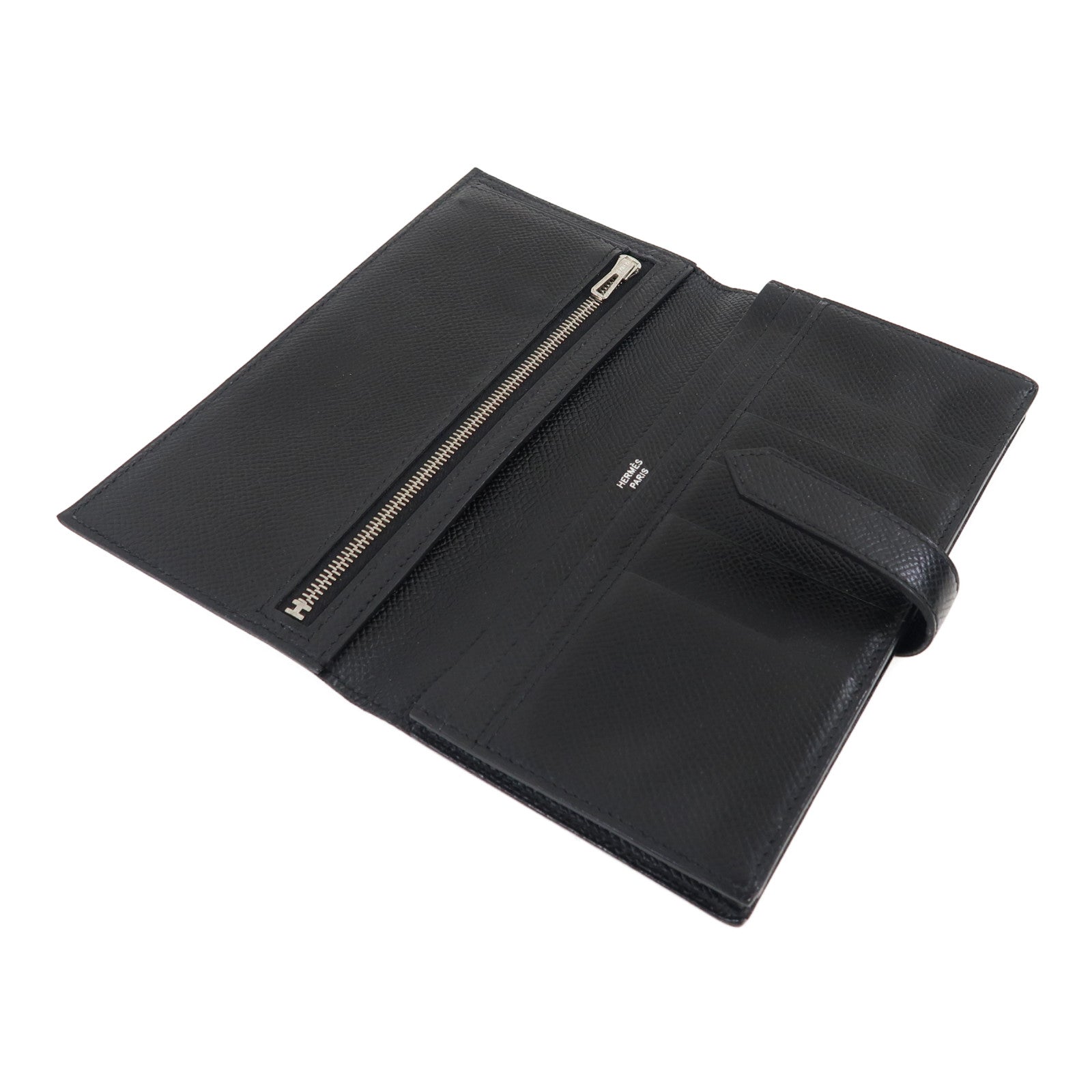 HERMES Epsom皮革Bearn Wallet銀扣長錢包黑色