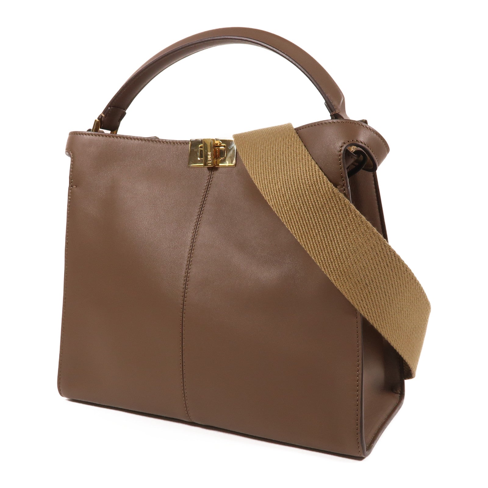 FENDI 牛皮皮革2 Way Shoulder金扣手挽肩背兩用袋啡色