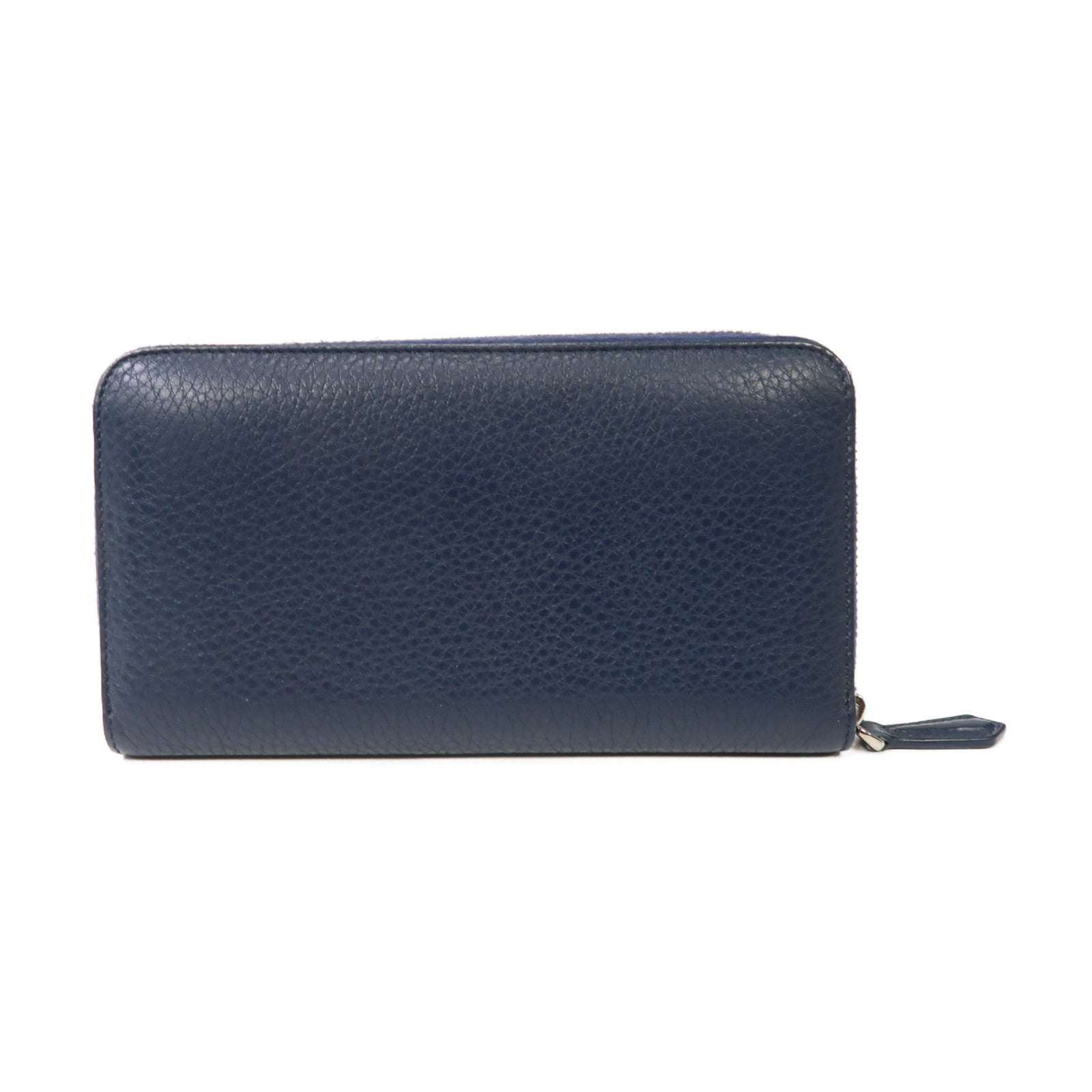 FENDI 牛皮皮革Zipper Long Wallet銀扣拉鍊長錢包藍色
