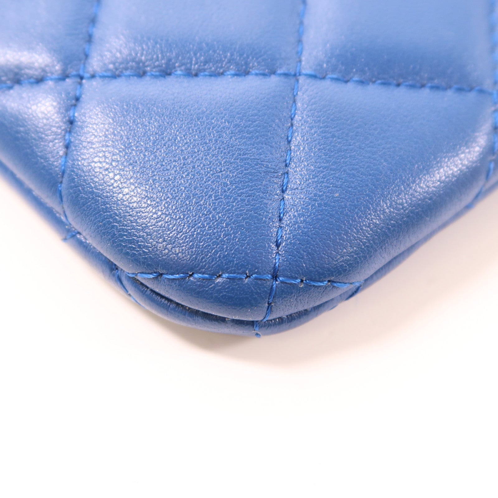 CHANEL 羊皮皮革Pouch Wallet金扣手拿包/長錢包藍色
