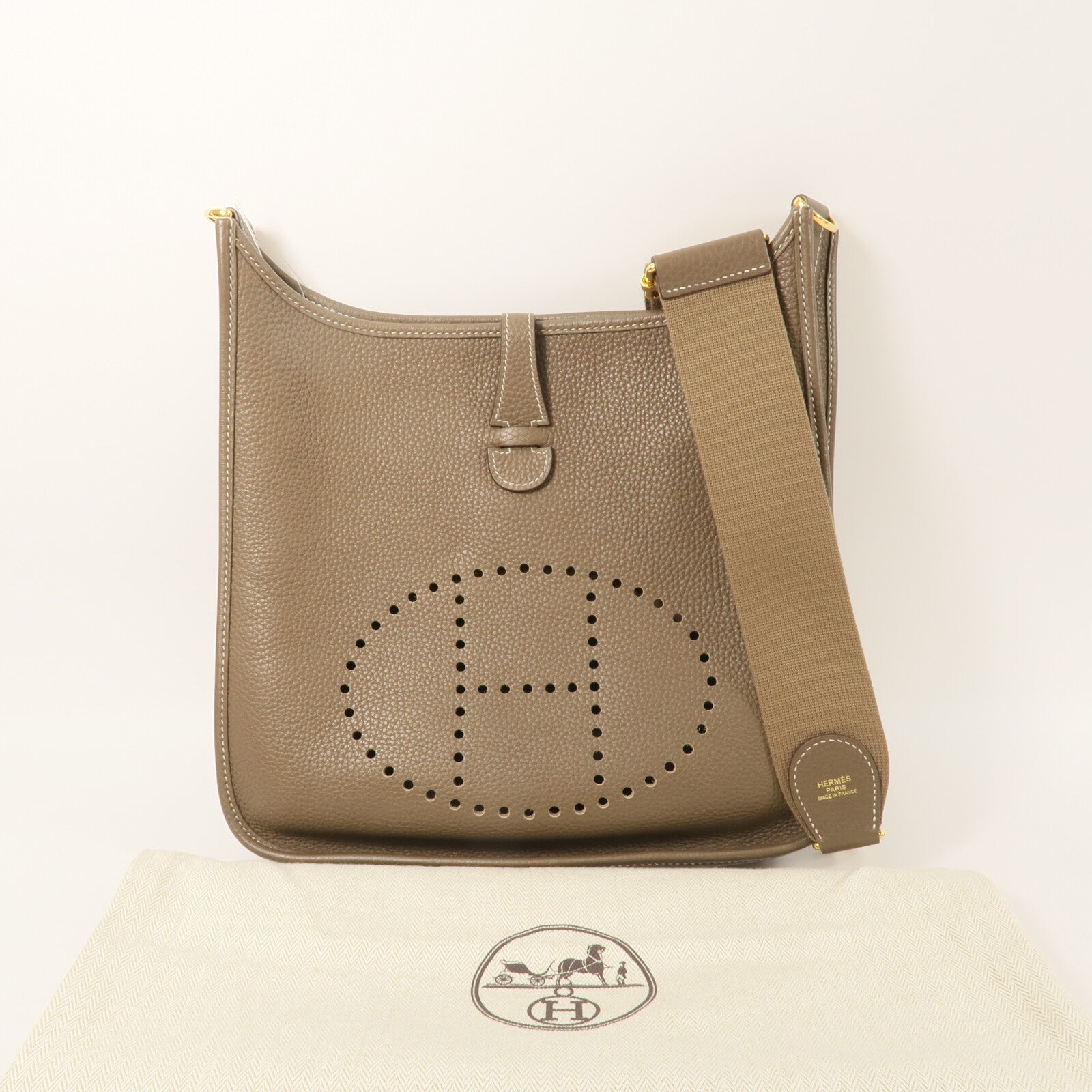 HERMES Clemence皮革Evelyne PM肩背袋Etoupe