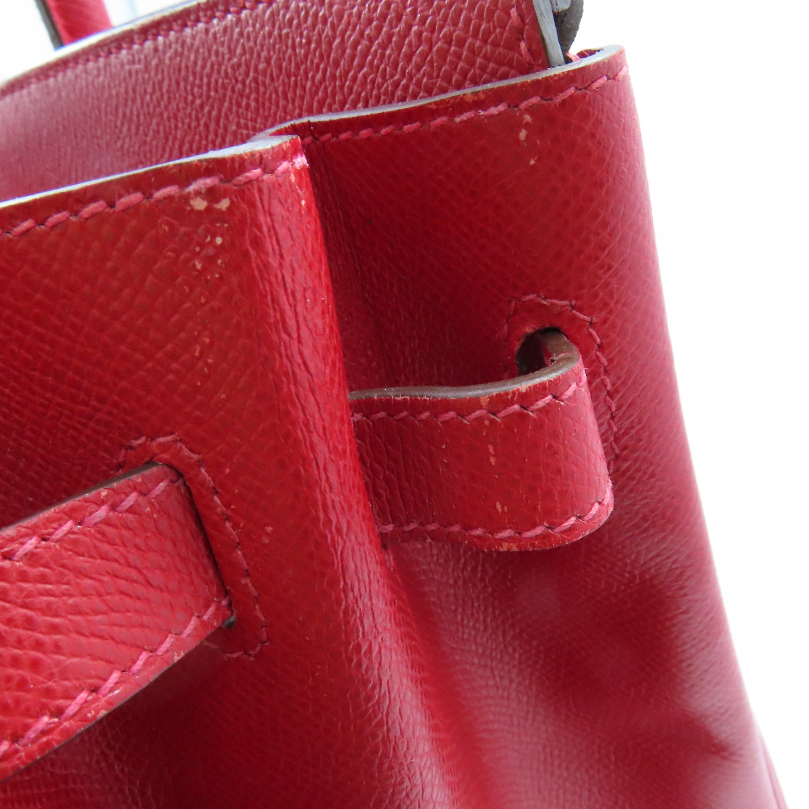 HERMES Epsom Leather Birkin 35 Silver Buckle Hand Bag Ferrari Red