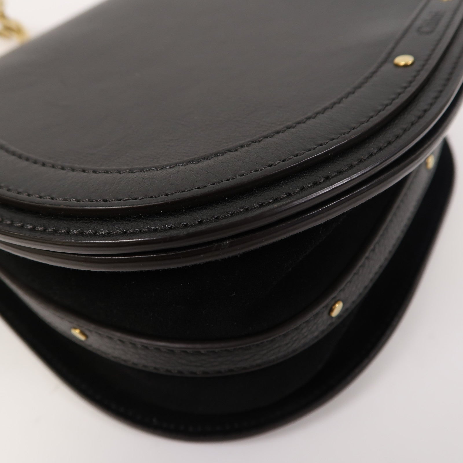 Chloe 牛皮皮革Nile Bag金扣肩背袋黑色