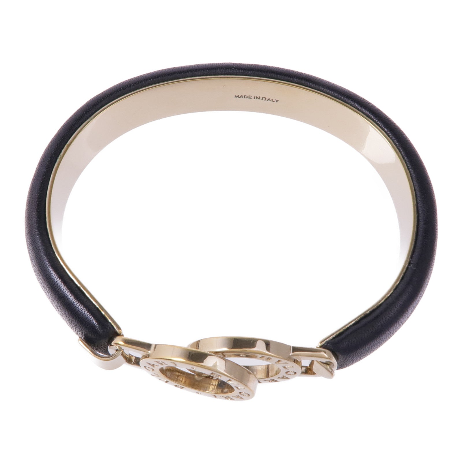 BVLGARI 皮革/金屬Interlocking Circles Cuff Bracelet手鐲