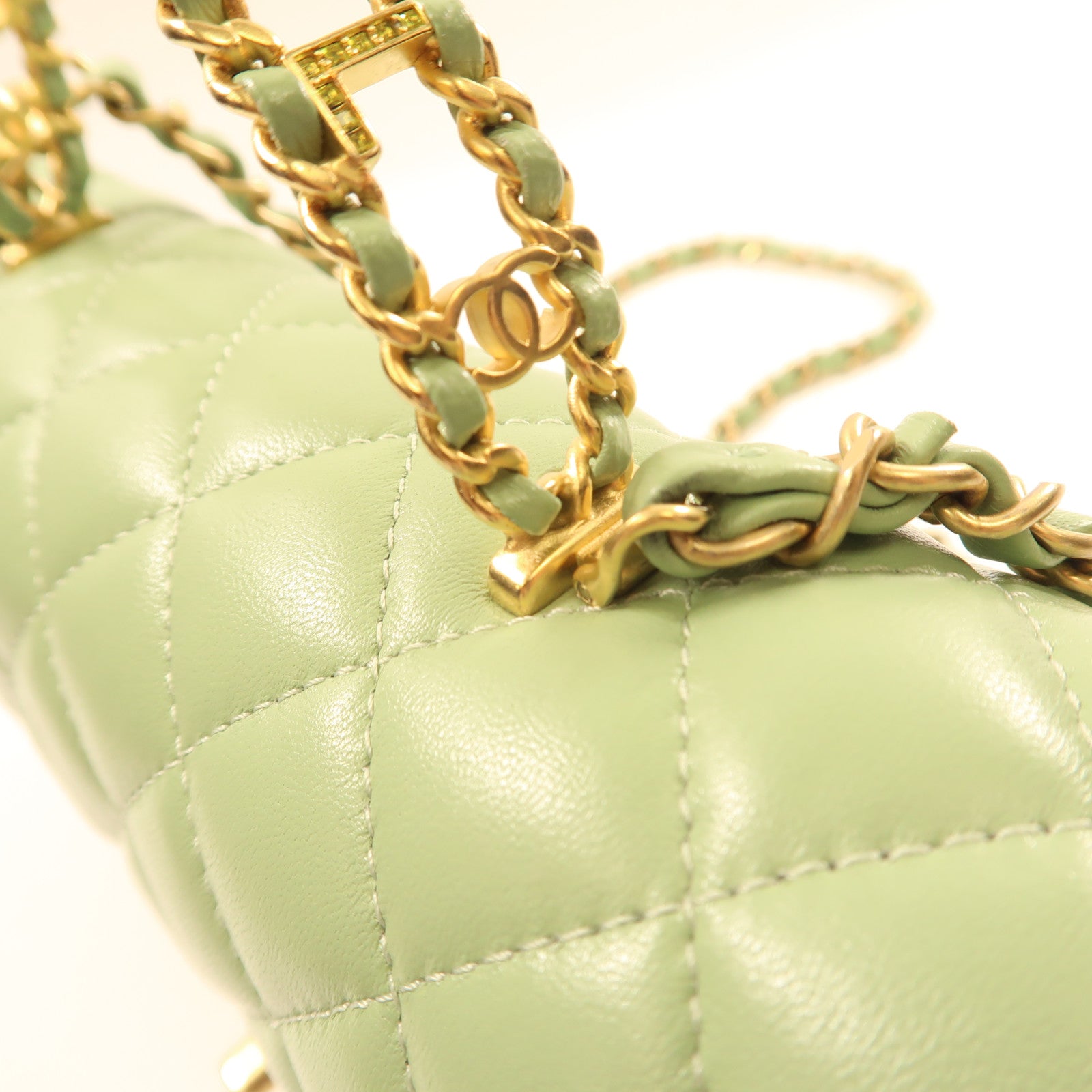 CHANEL 羊皮皮革2Way Shoulder金扣鏈帶手挽肩背兩用袋