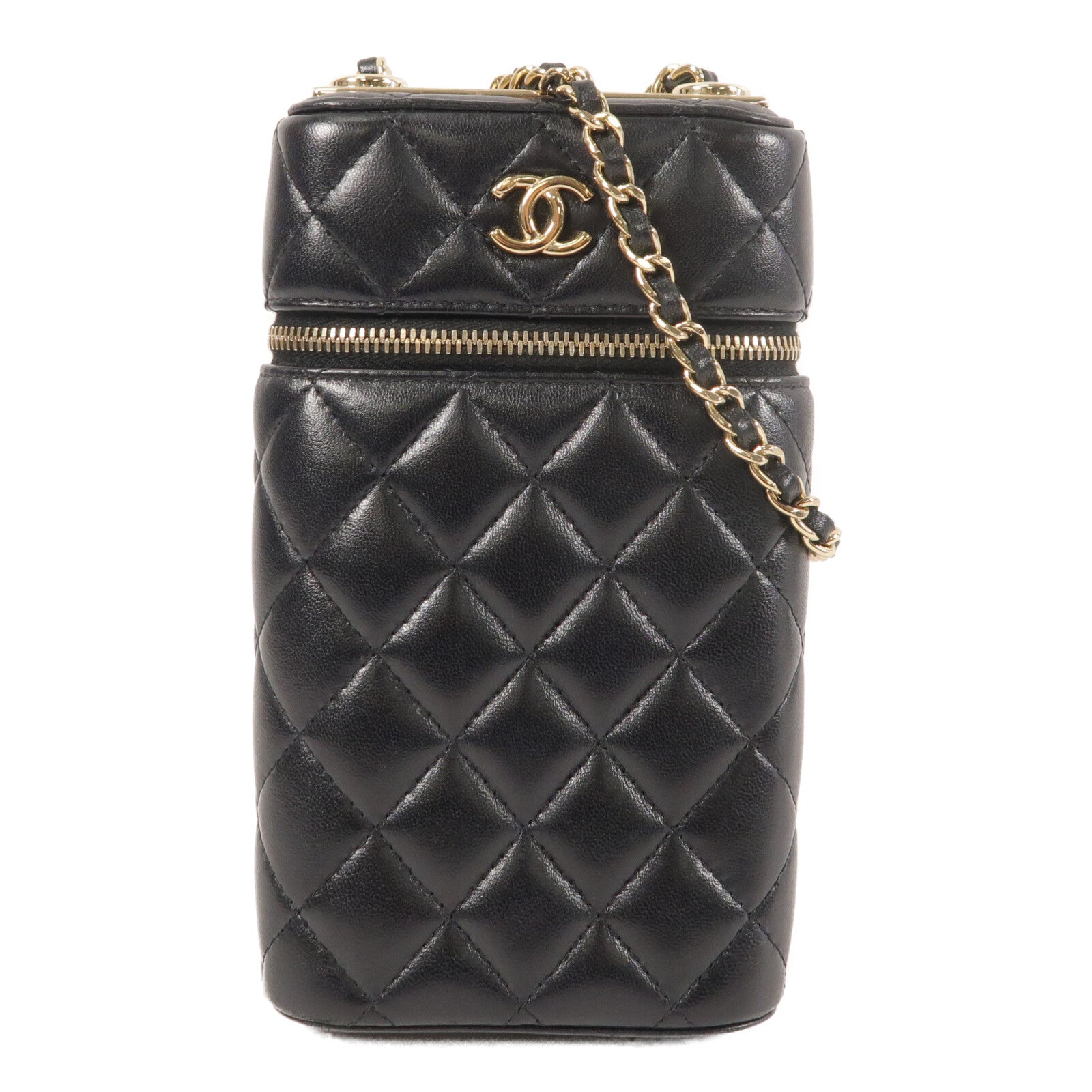 CHANEL 羊皮皮革Phone Case金扣鏈帶肩背袋