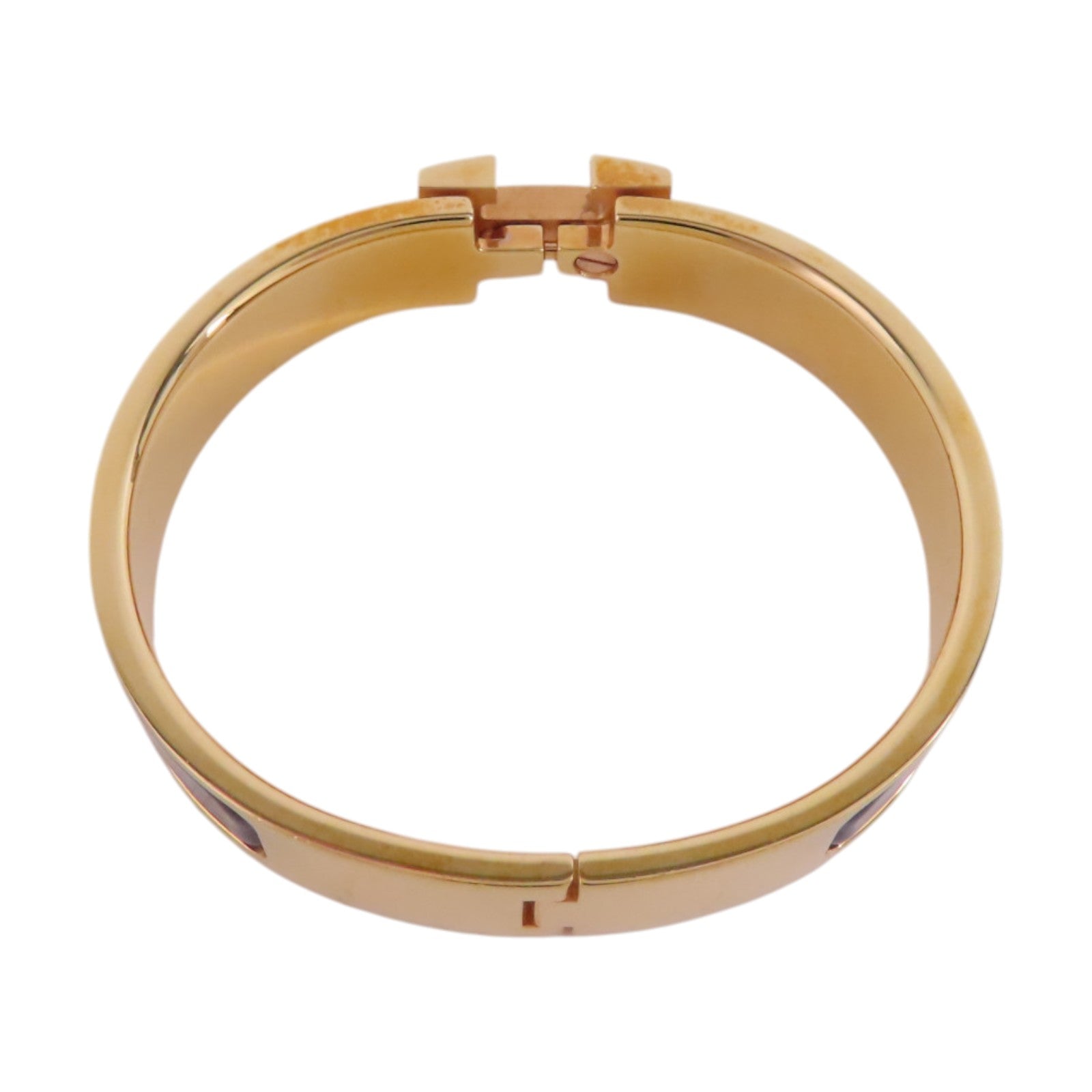 HERMES GHW Clic-Clac H Bracelet Bangle Metal Enamel Black