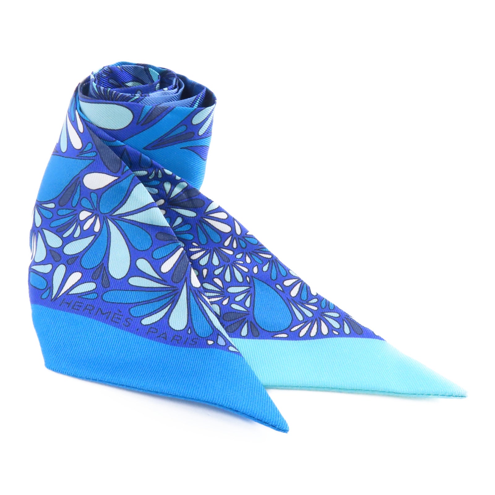 HERMES 絲質Twilly絲巾淺藍色/綠色