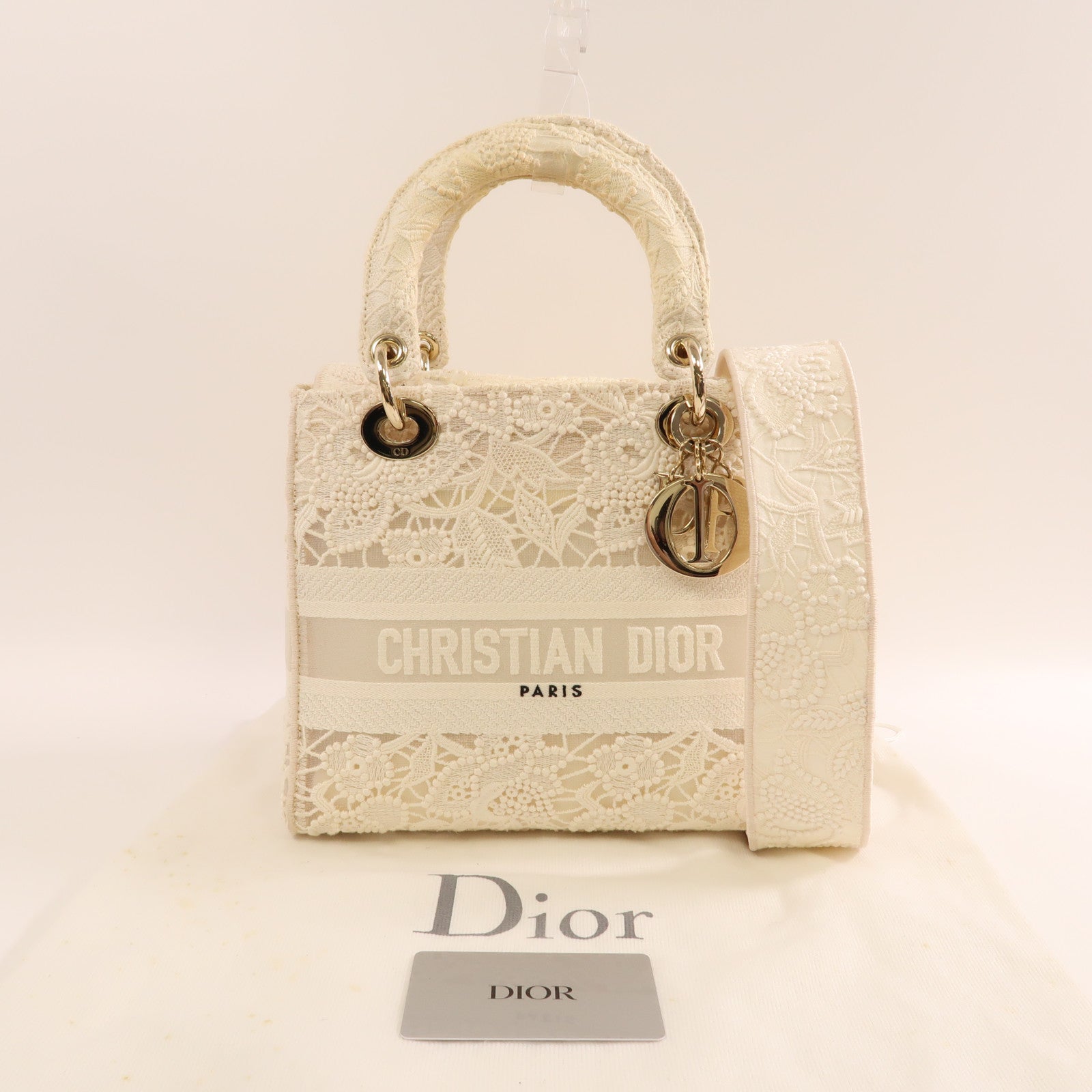 Dior Lace Medium Lady Dior金扣手挽肩背兩用袋