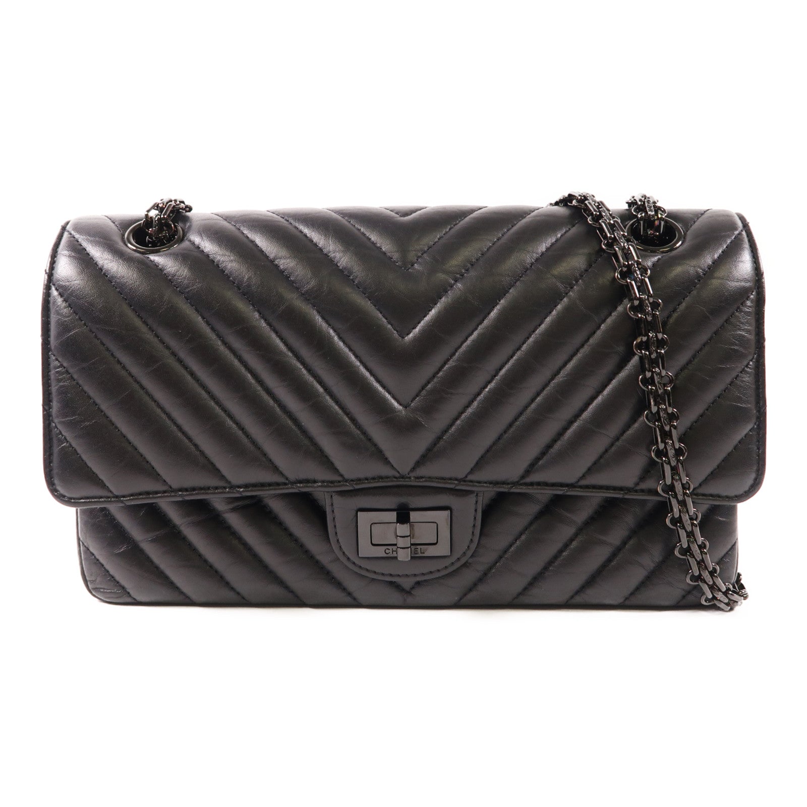CHANEL 牛皮皮革2.55鏈帶肩背袋