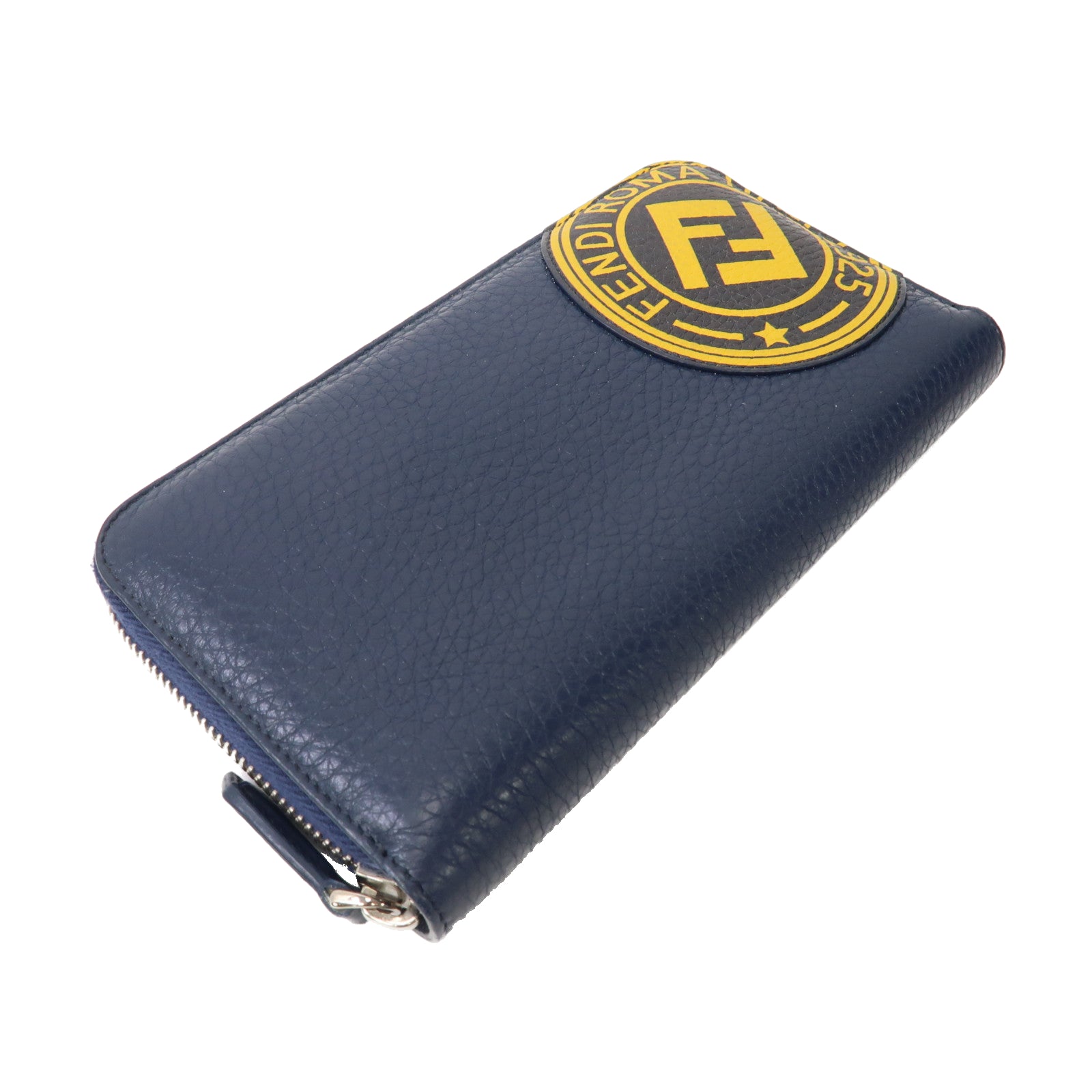 FENDI 牛皮皮革Zipper Long Wallet銀扣拉鍊長錢包藍色