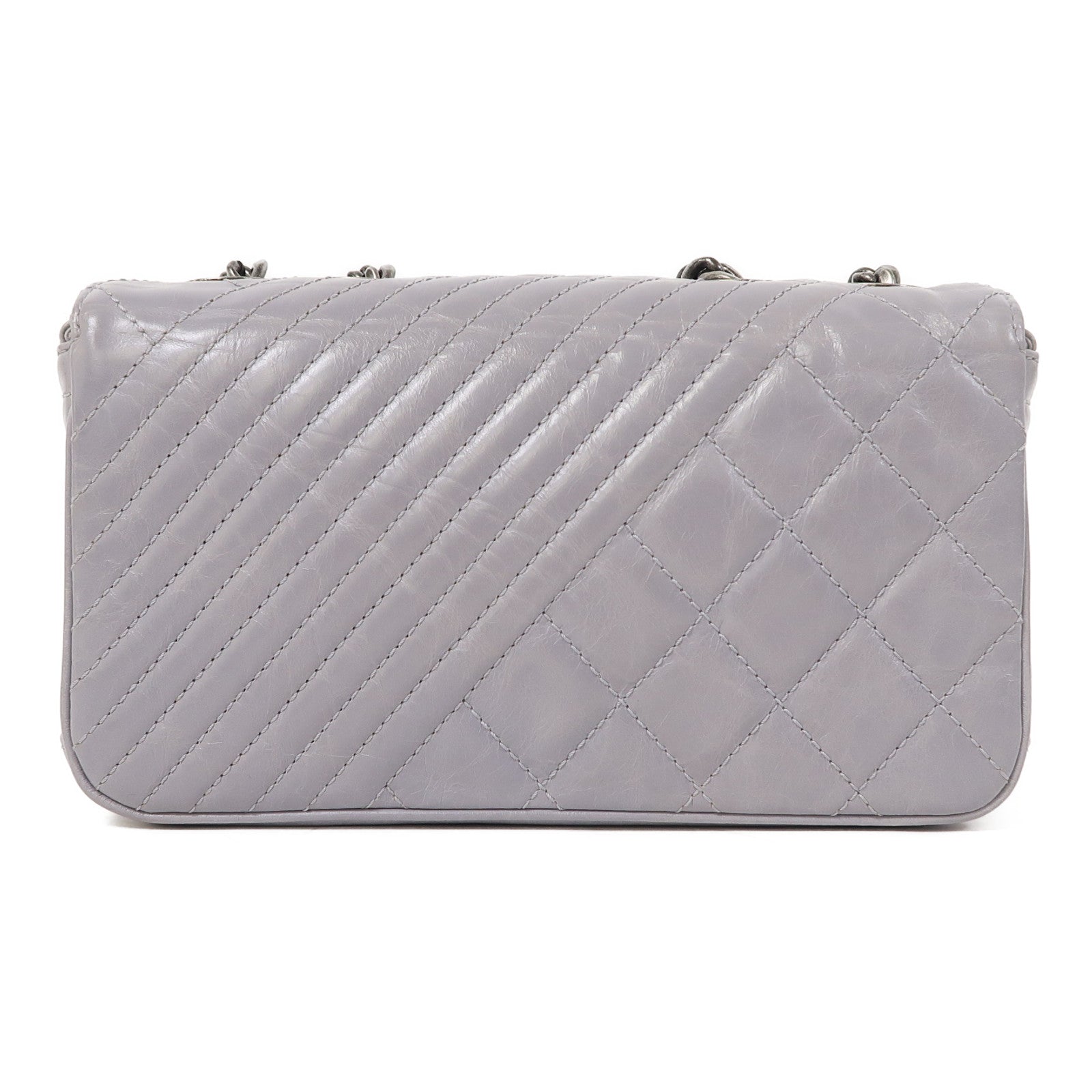 CHANEL 【激減優惠】牛皮皮革Chain Shoulder銀扣鏈帶肩背袋灰色