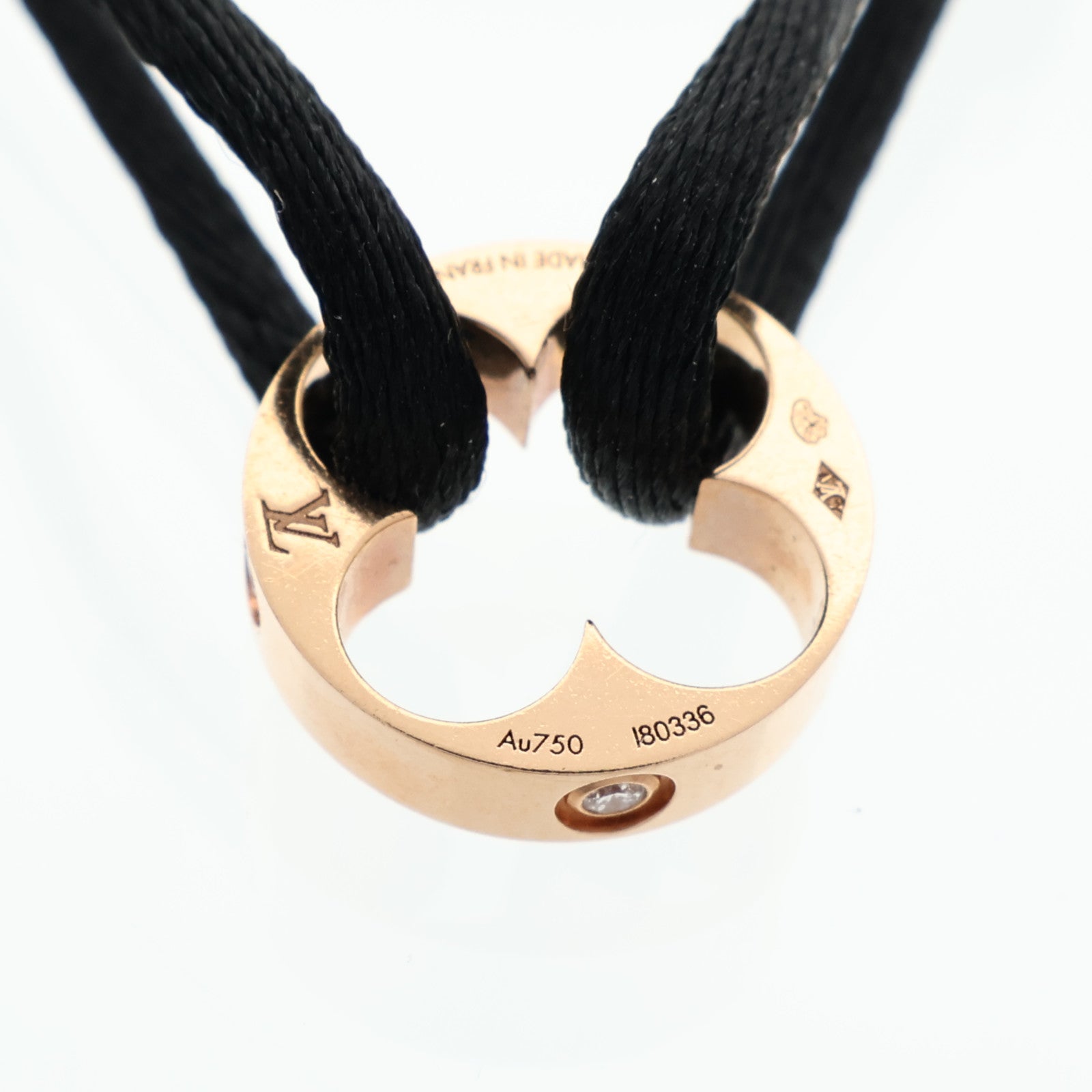 LOUIS VUITTON 18K玫瑰金/聚酯纖維Empreinte Cord 4Dia Bracelet鑽石手鐲
