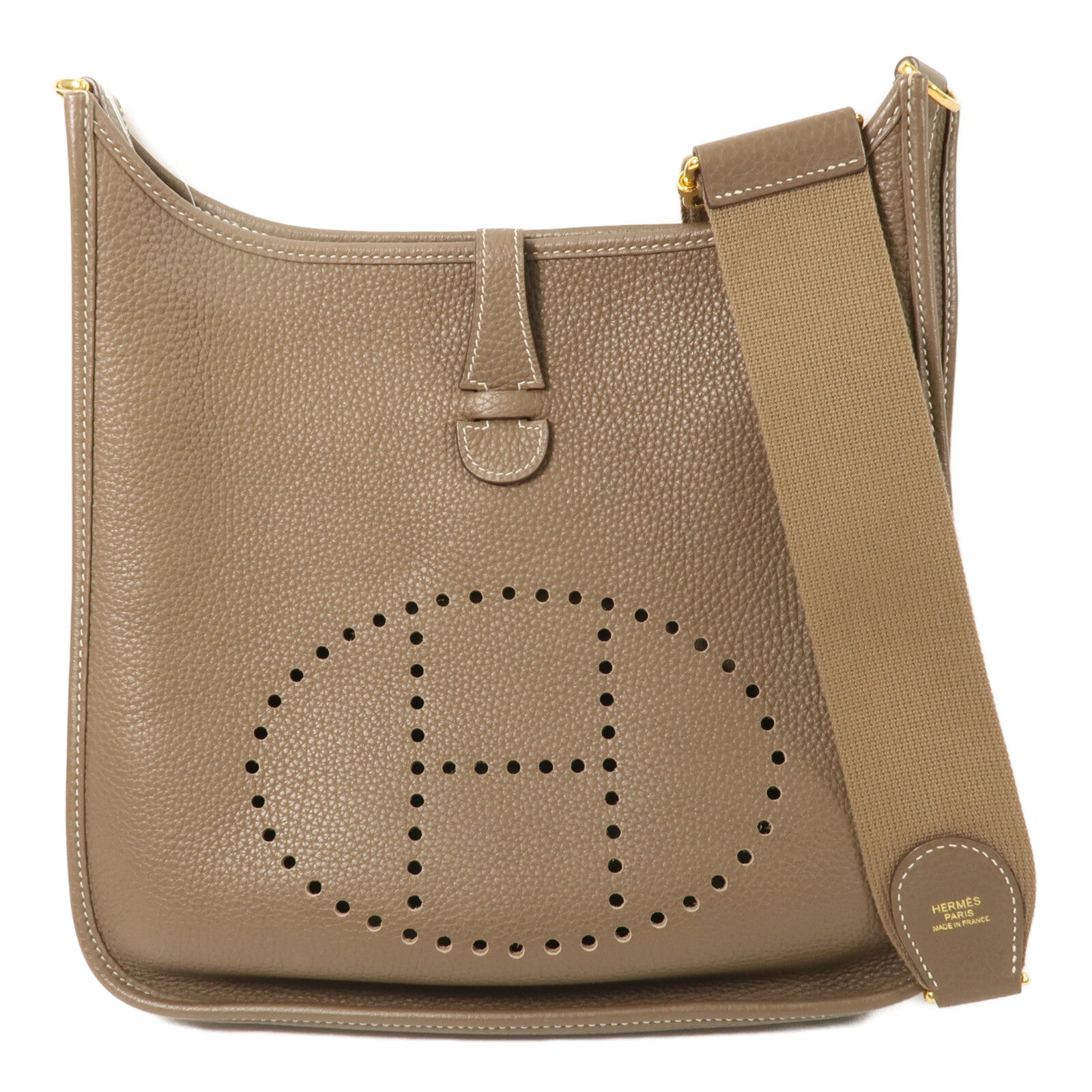 HERMES Clemence皮革Evelyne PM肩背袋Etoupe