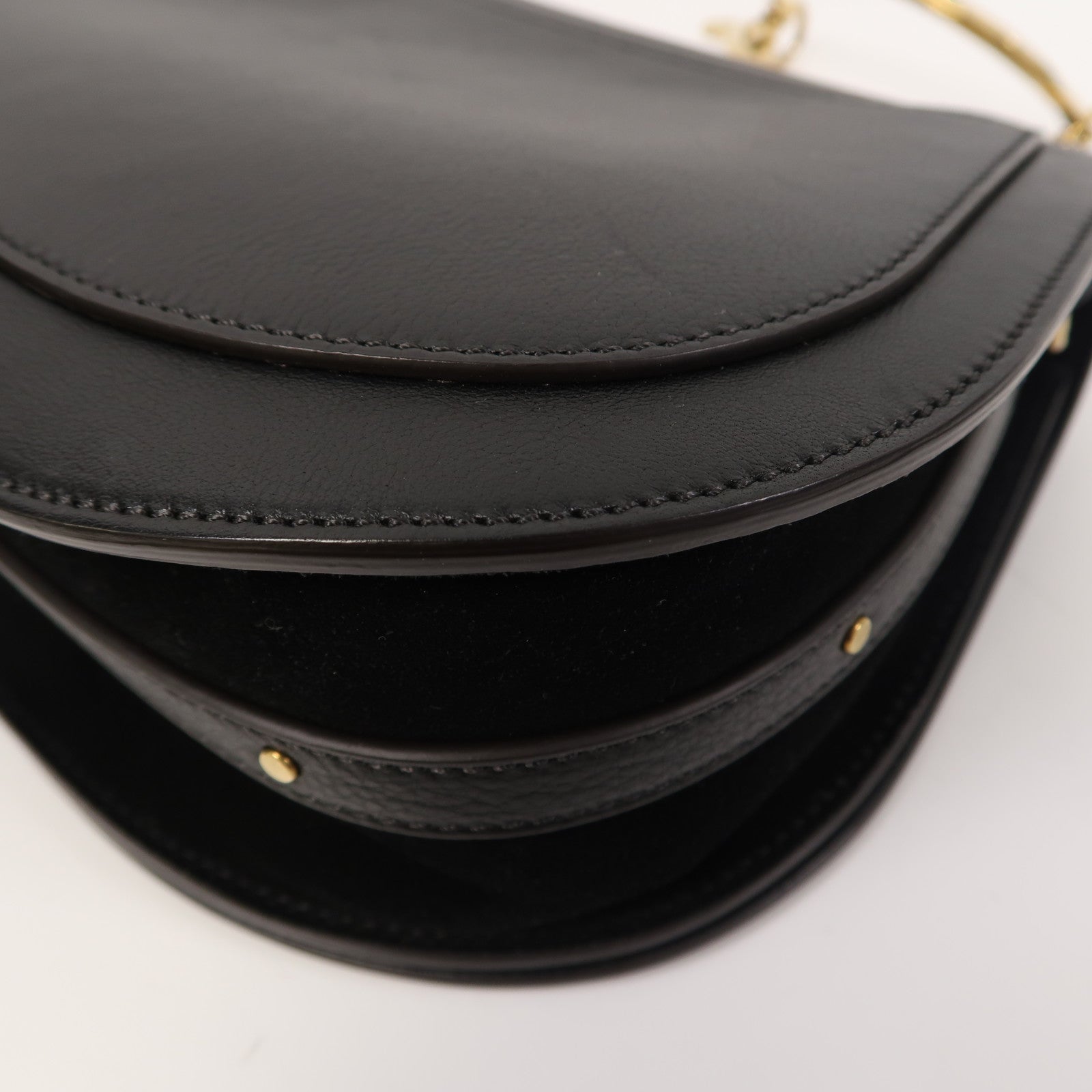 Chloe 牛皮皮革Nile Bag金扣肩背袋黑色