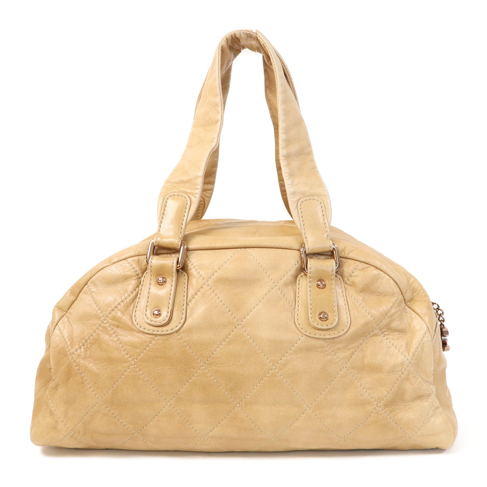CHANEL 【激減優惠】菱格牛皮皮革Shoulder Bag肩背袋米色