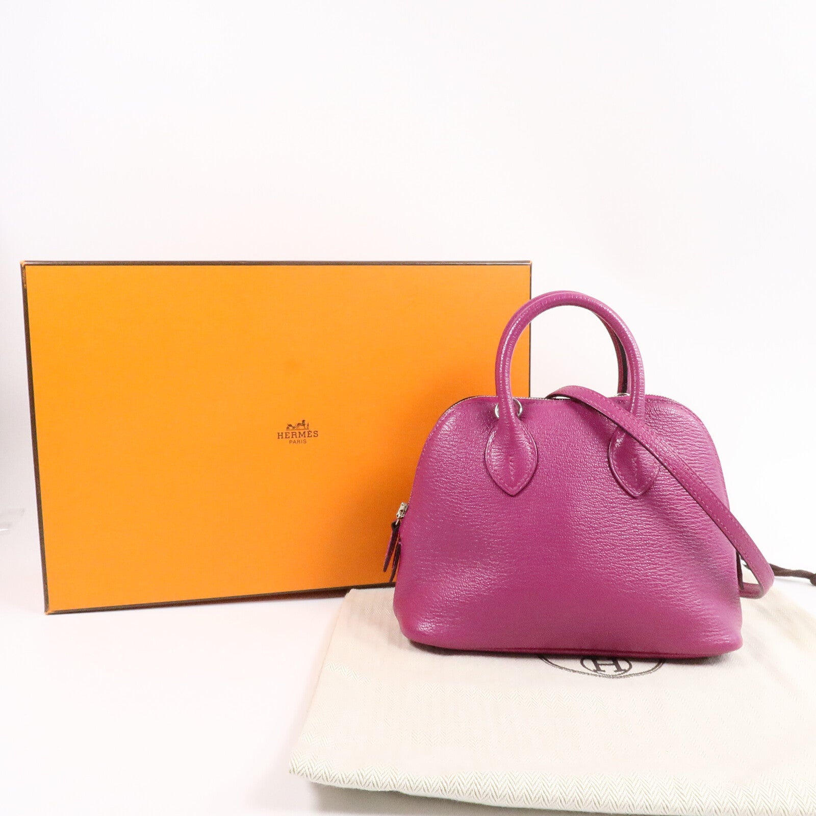 HERMES Chevre皮革Mini Bolide手挽肩背兩用袋Rose Pourpre